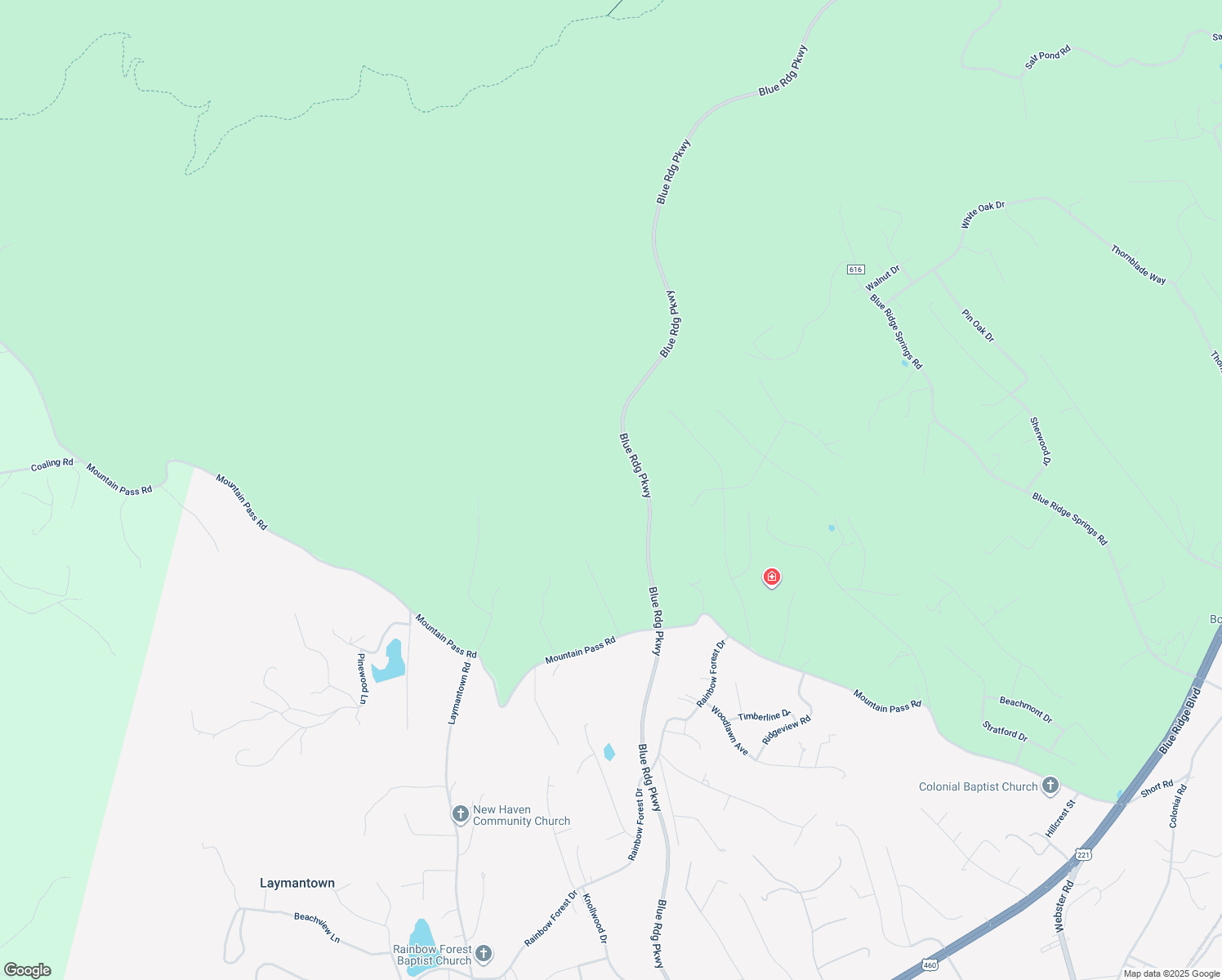 map of restaurants, bars, coffee shops, grocery stores, and more near 1680 Mountain Pass Road in Troutville
