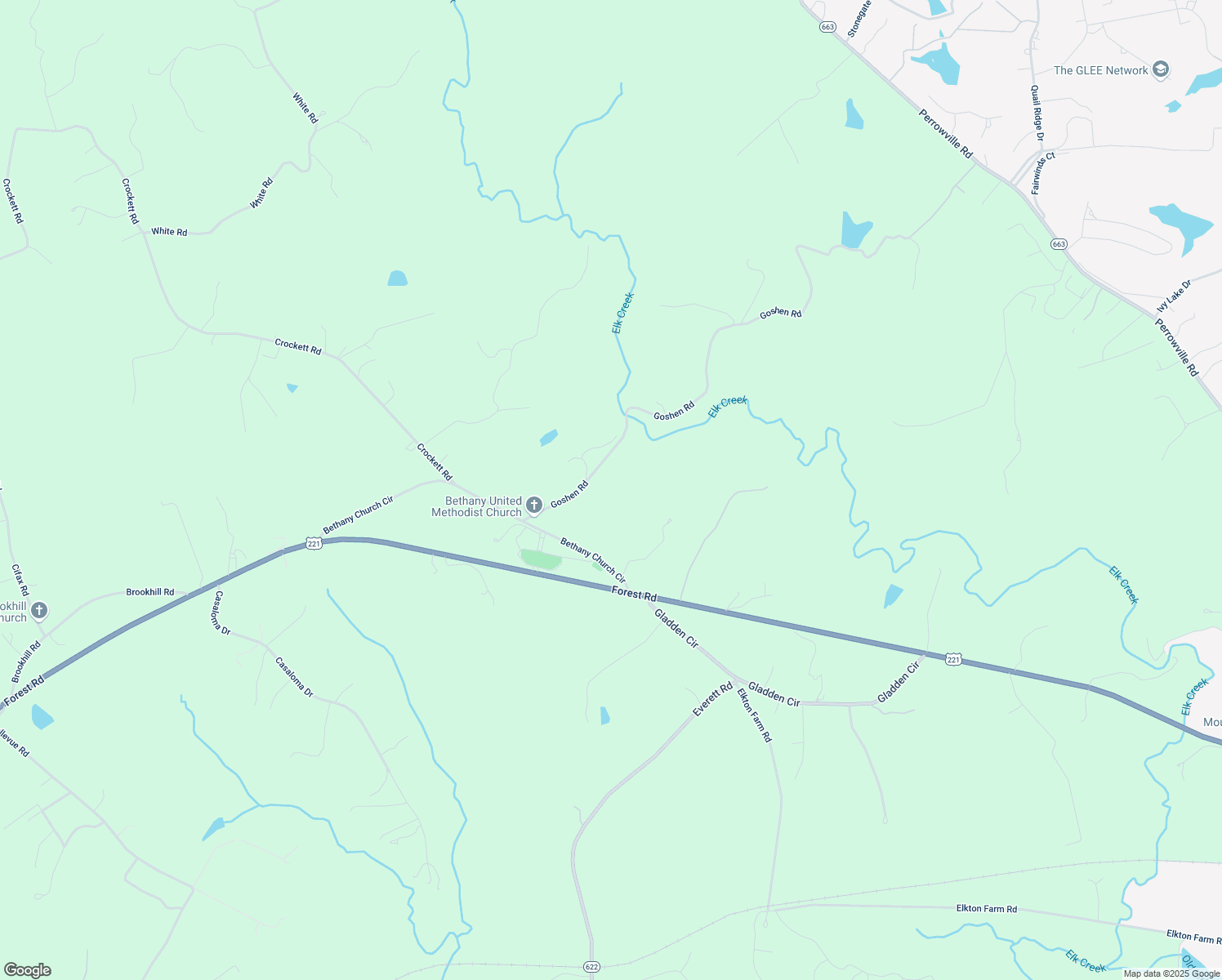 map of restaurants, bars, coffee shops, grocery stores, and more near 1784 Bethany Church Circle in Forest