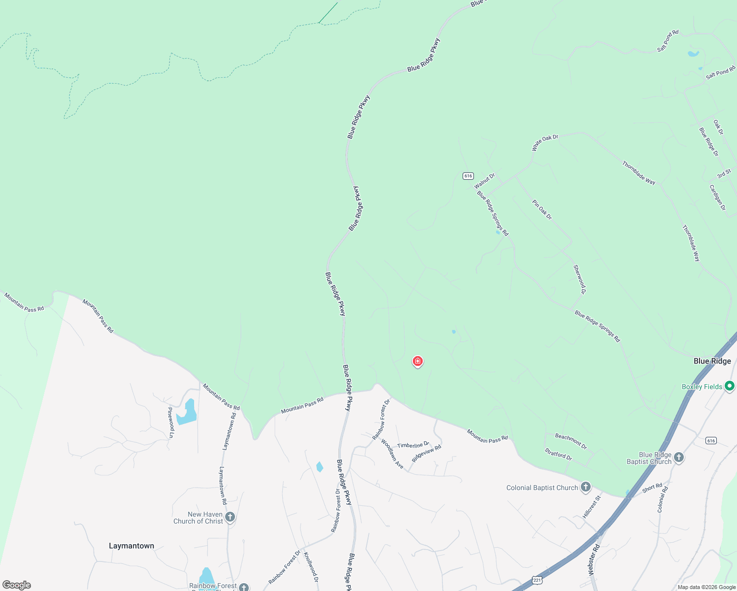 map of restaurants, bars, coffee shops, grocery stores, and more near 615 Parkview Drive in Blue Ridge
