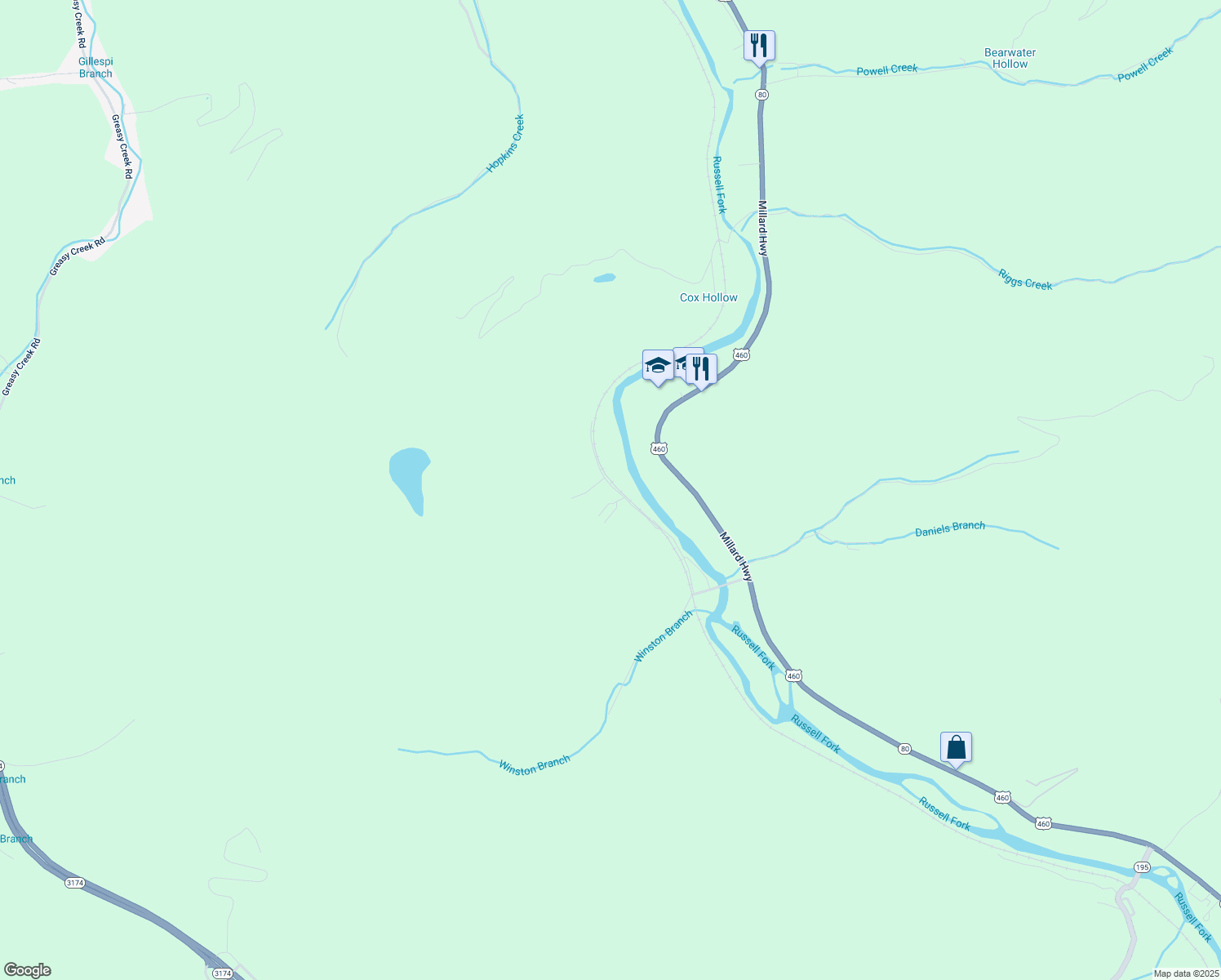 map of restaurants, bars, coffee shops, grocery stores, and more near 375-479 Winwright Road in Pikeville