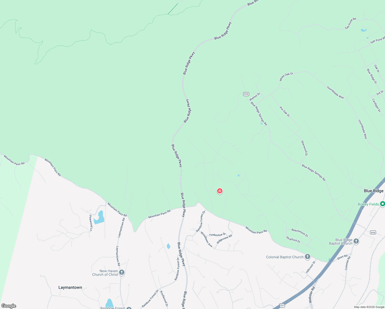 map of restaurants, bars, coffee shops, grocery stores, and more near 615 Parkview Drive in Blue Ridge