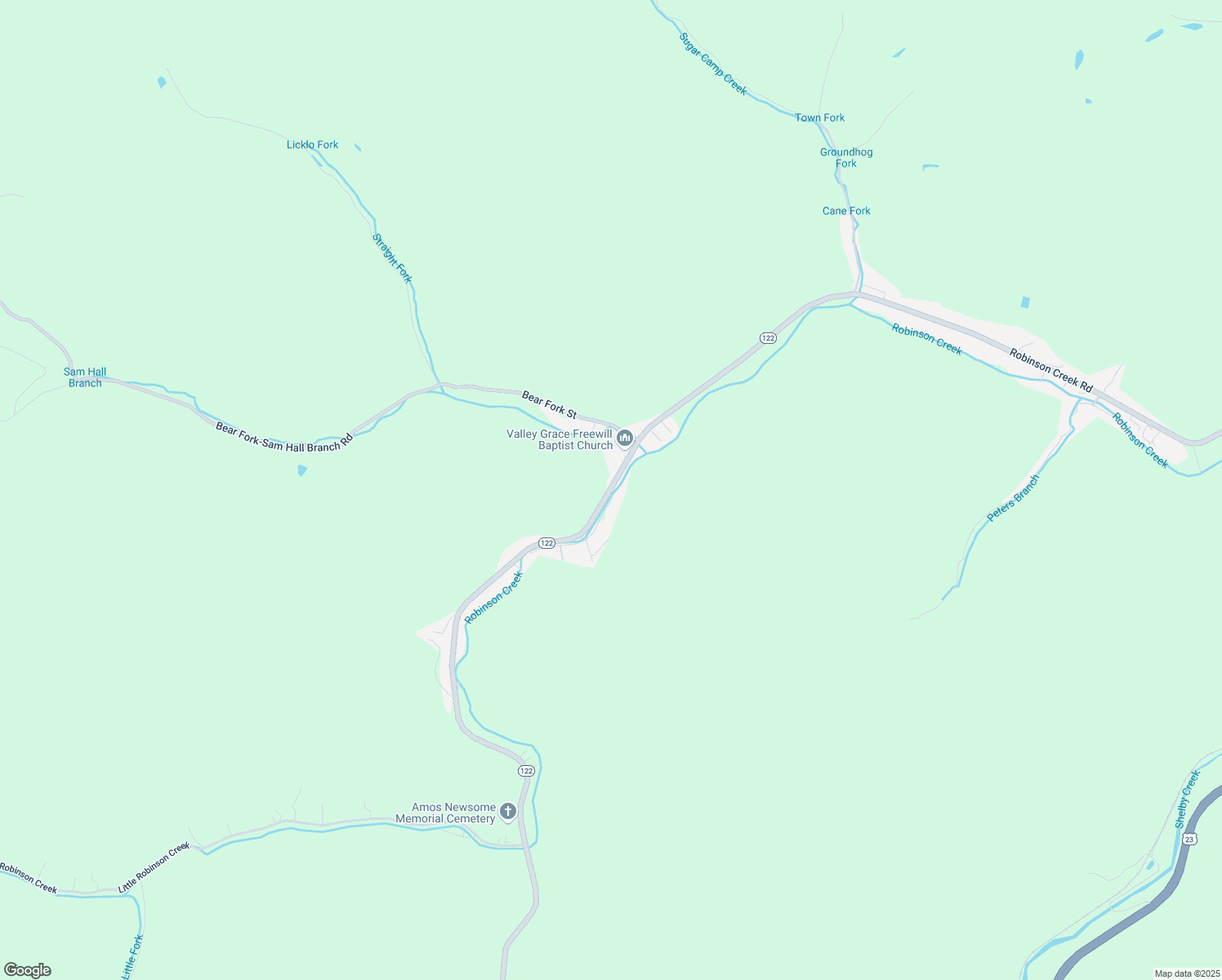 map of restaurants, bars, coffee shops, grocery stores, and more near 7643-7699 Robinson Creek Road in Virgie