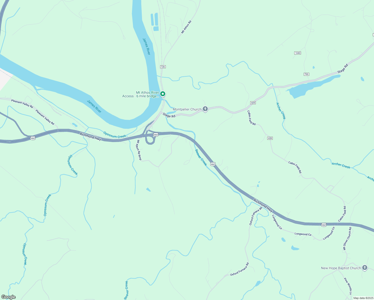 map of restaurants, bars, coffee shops, grocery stores, and more near 7585 Richmond Highway in Lynchburg