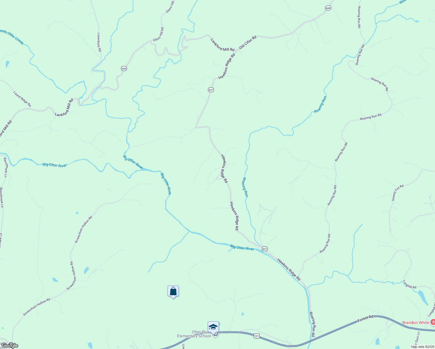 map of restaurants, bars, coffee shops, grocery stores, and more near 2174 Hawkins Ridge Road in Goode