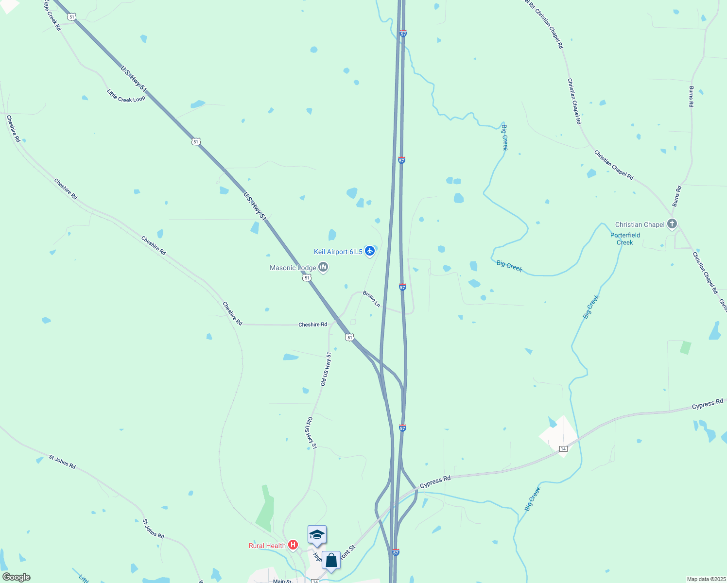 map of restaurants, bars, coffee shops, grocery stores, and more near 101 Keil Lane in Dongola