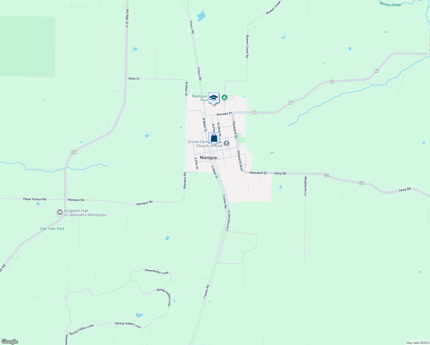 map of restaurants, bars, coffee shops, grocery stores, and more near South Main Street in Niangua
