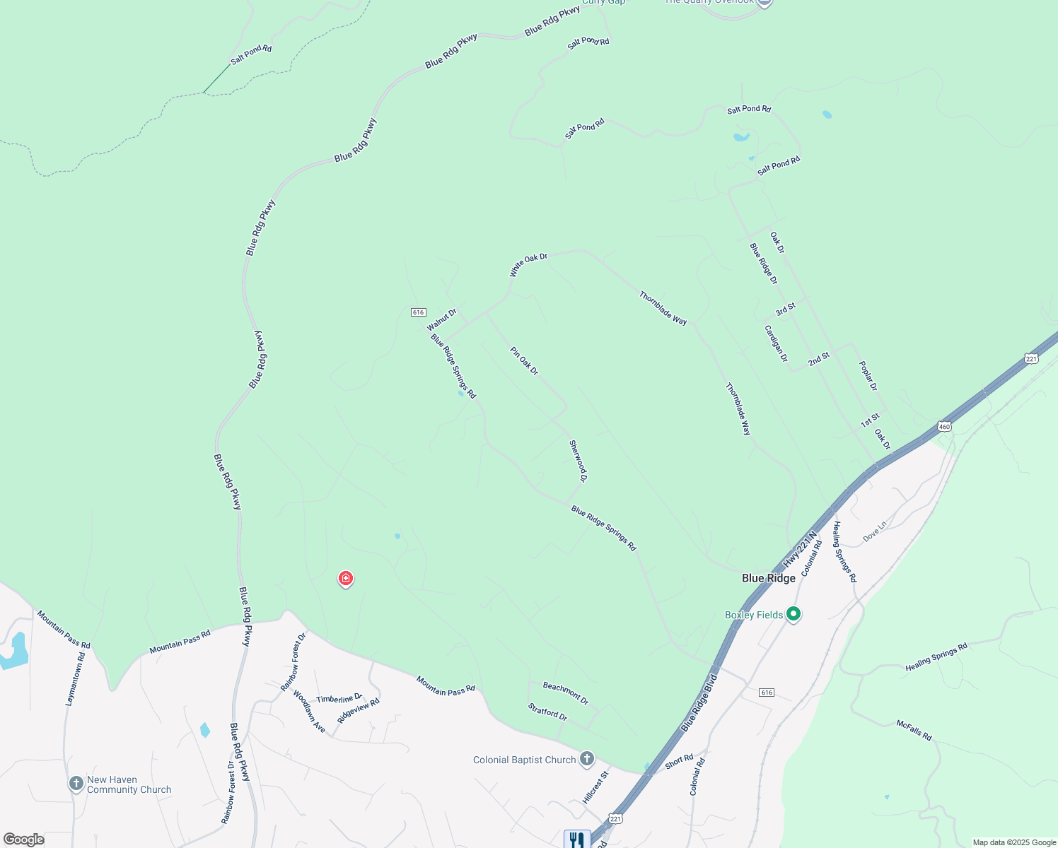 map of restaurants, bars, coffee shops, grocery stores, and more near 258 Maple Drive in Blue Ridge