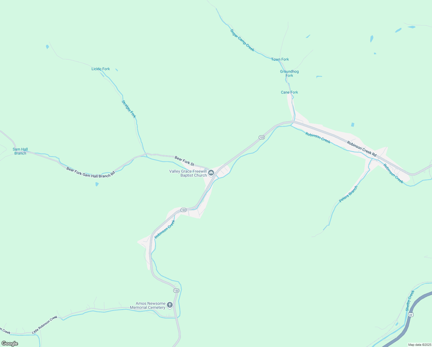 map of restaurants, bars, coffee shops, grocery stores, and more near 7643 Robinson Creek Road in Virgie