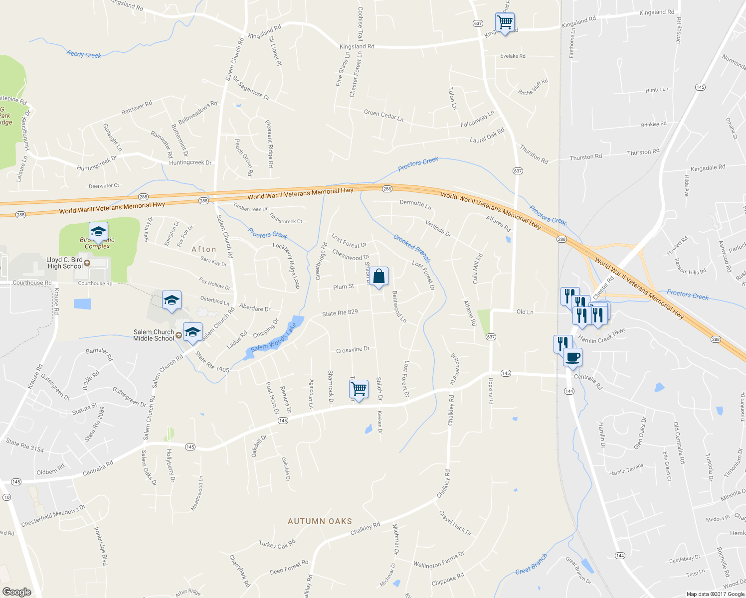 map of restaurants, bars, coffee shops, grocery stores, and more near 5113 Malcott Drive in Richmond