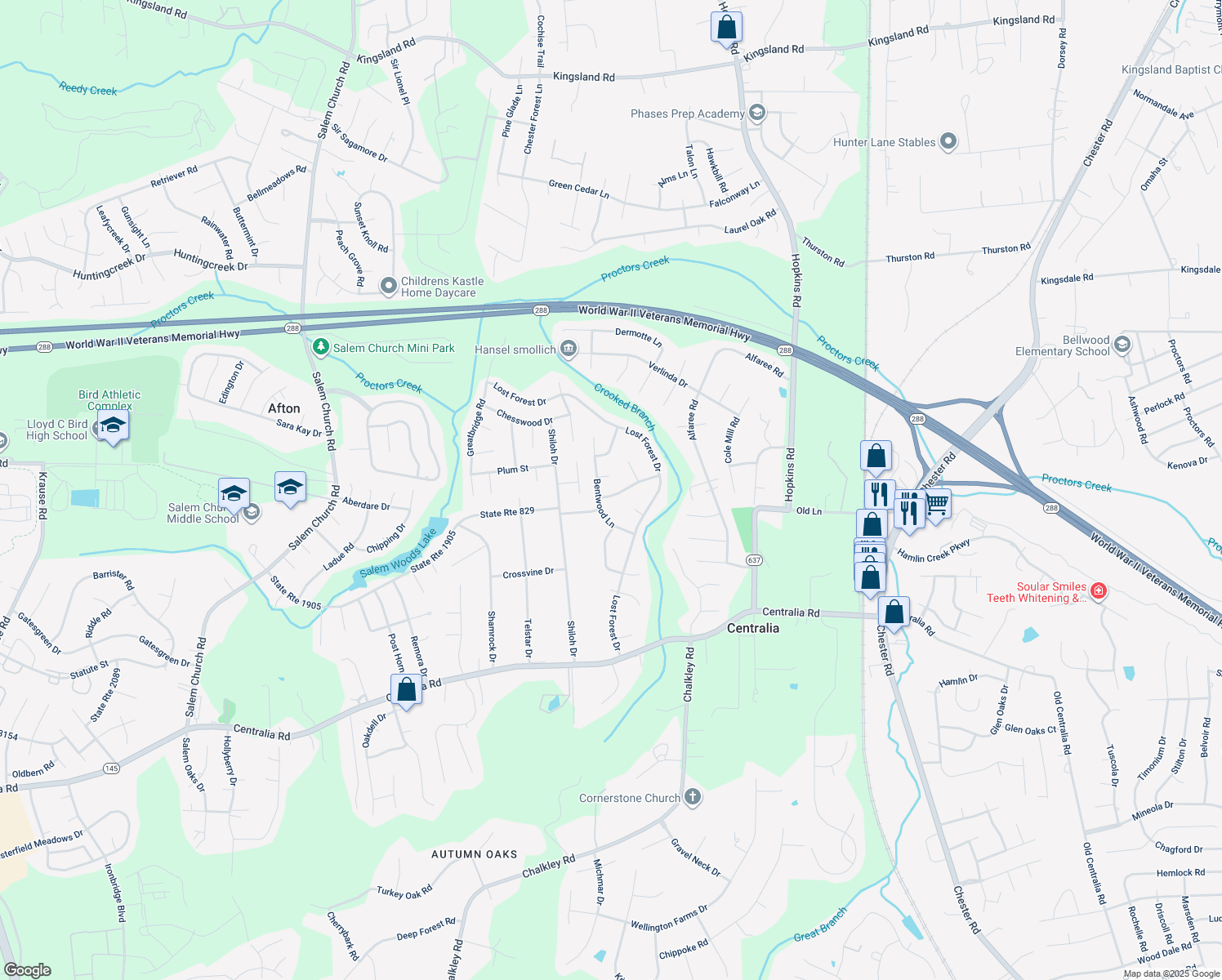 map of restaurants, bars, coffee shops, grocery stores, and more near 5030 Windwood Lane in Richmond