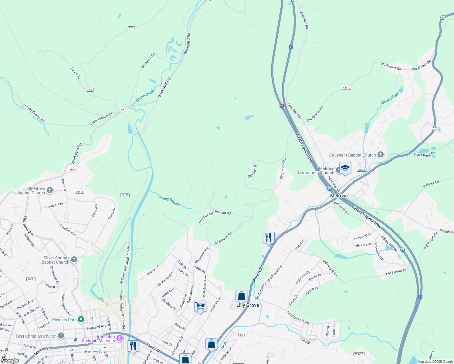 map of restaurants, bars, coffee shops, grocery stores, and more near 310 Duncan Road in Princeton