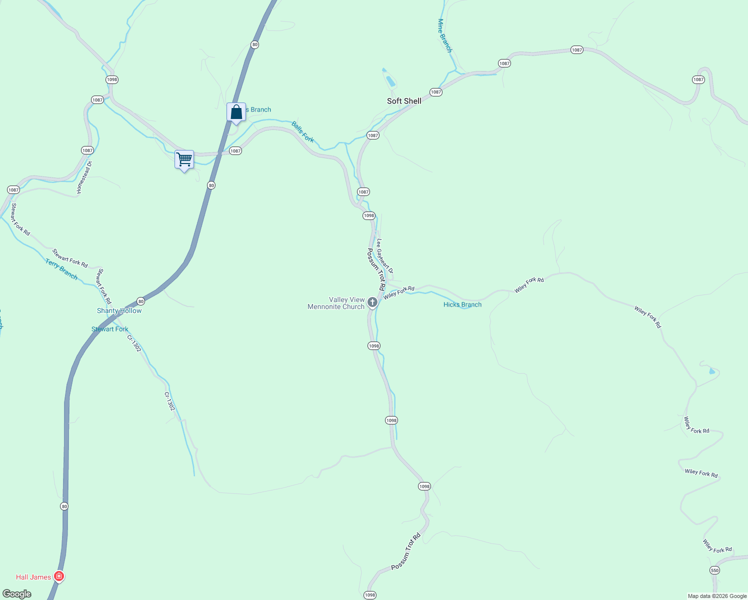 map of restaurants, bars, coffee shops, grocery stores, and more near Cr-1053 in Leburn