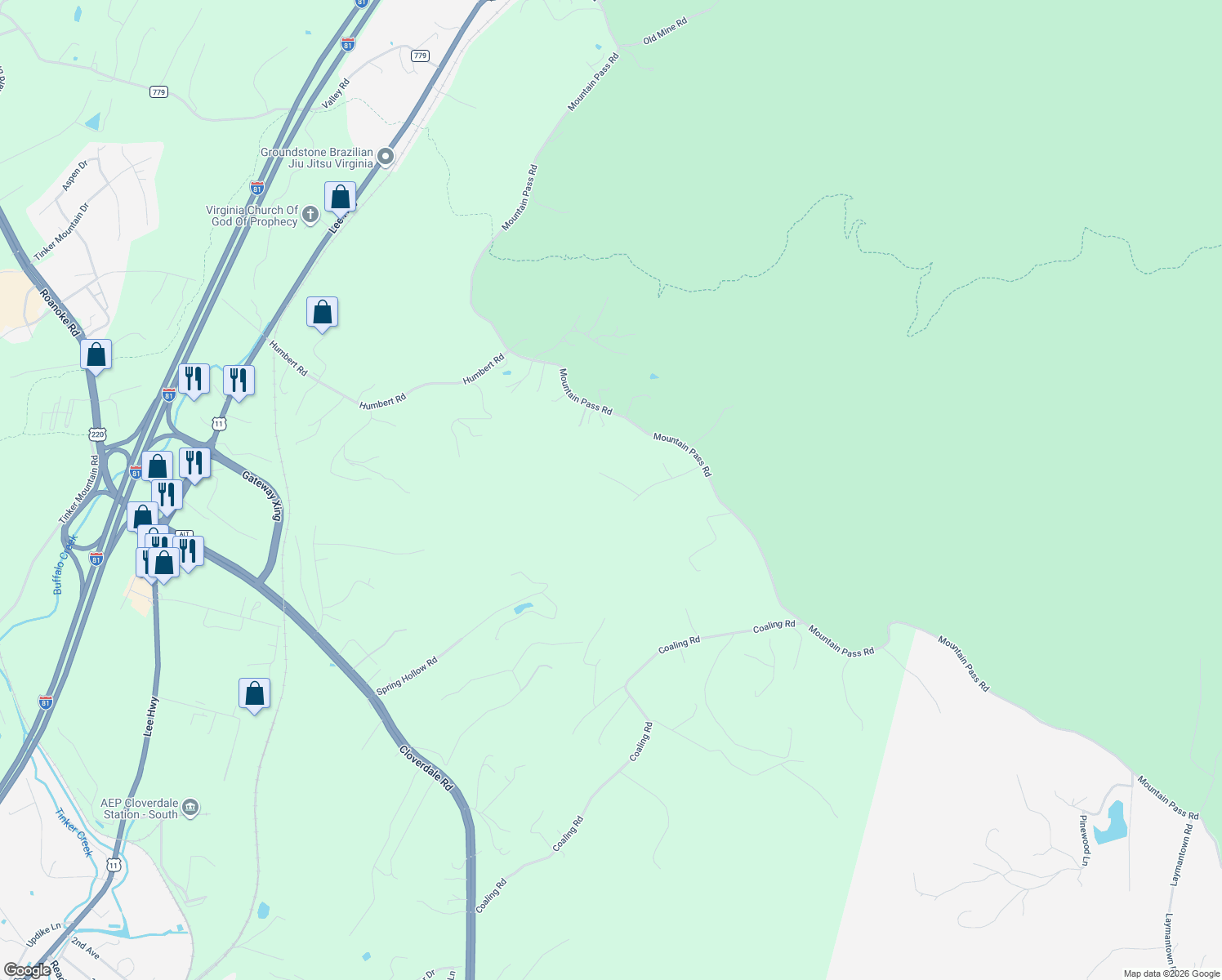 map of restaurants, bars, coffee shops, grocery stores, and more near 129 Gloucester Court in Troutville