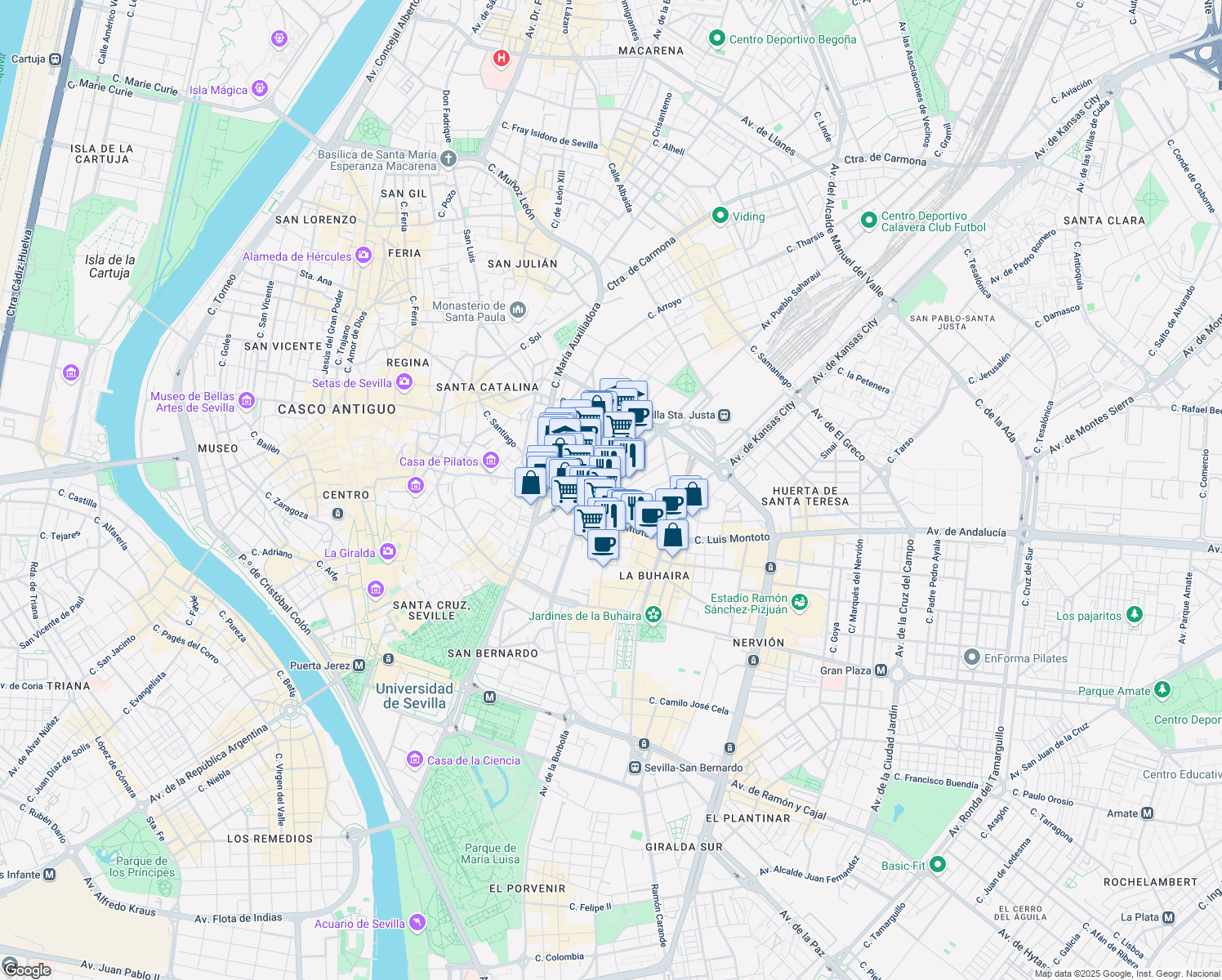map of restaurants, bars, coffee shops, grocery stores, and more near 6 Calle Juan Antonio Cavestany in Sevilla