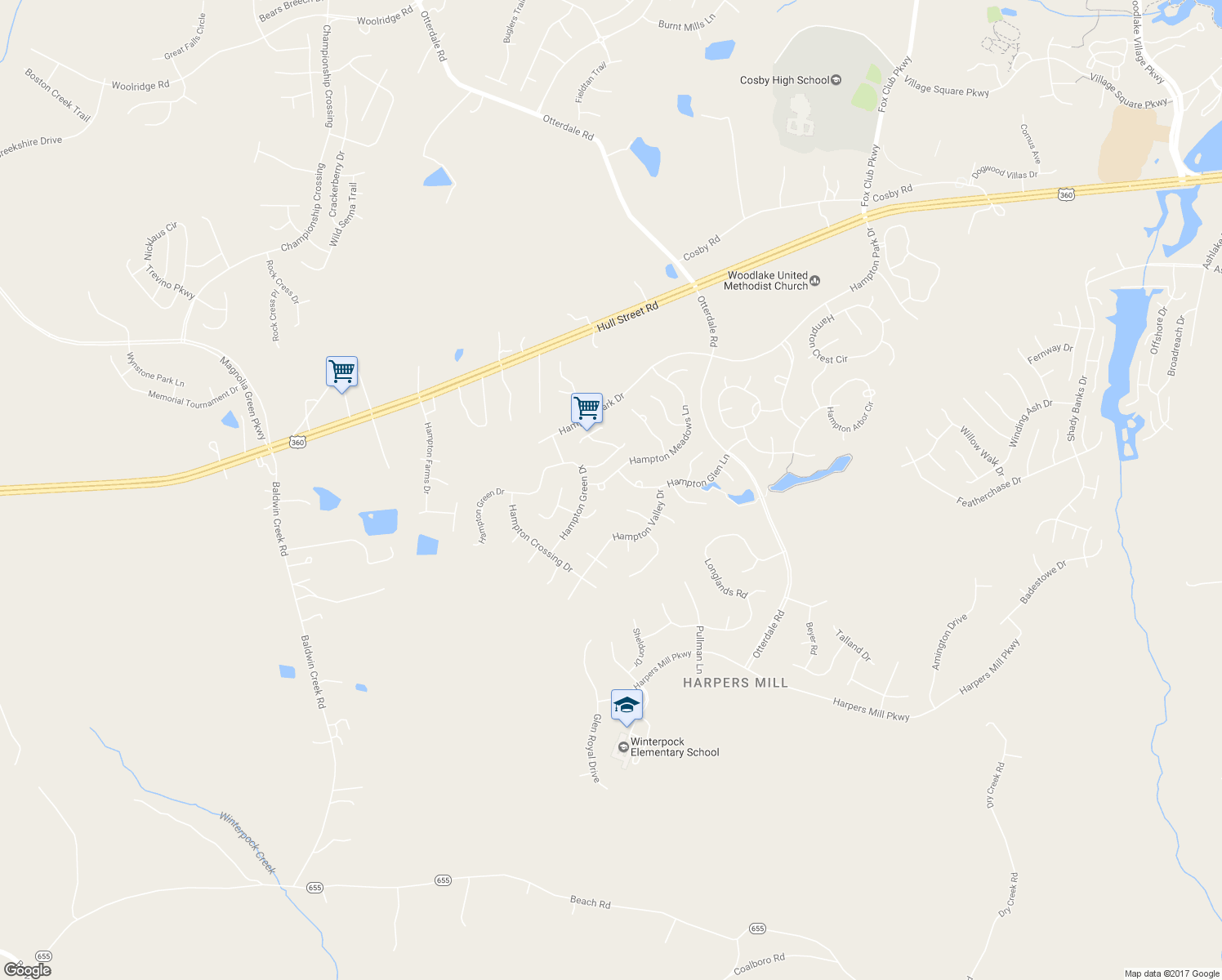 map of restaurants, bars, coffee shops, grocery stores, and more near 8111 Hampton Meadows Circle in Chesterfield