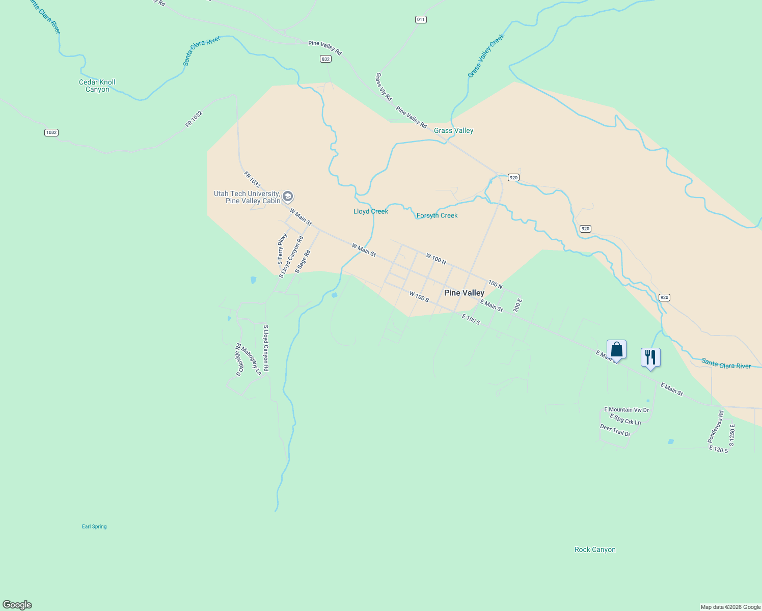 map of restaurants, bars, coffee shops, grocery stores, and more near 220 South 300 West in Pine Valley