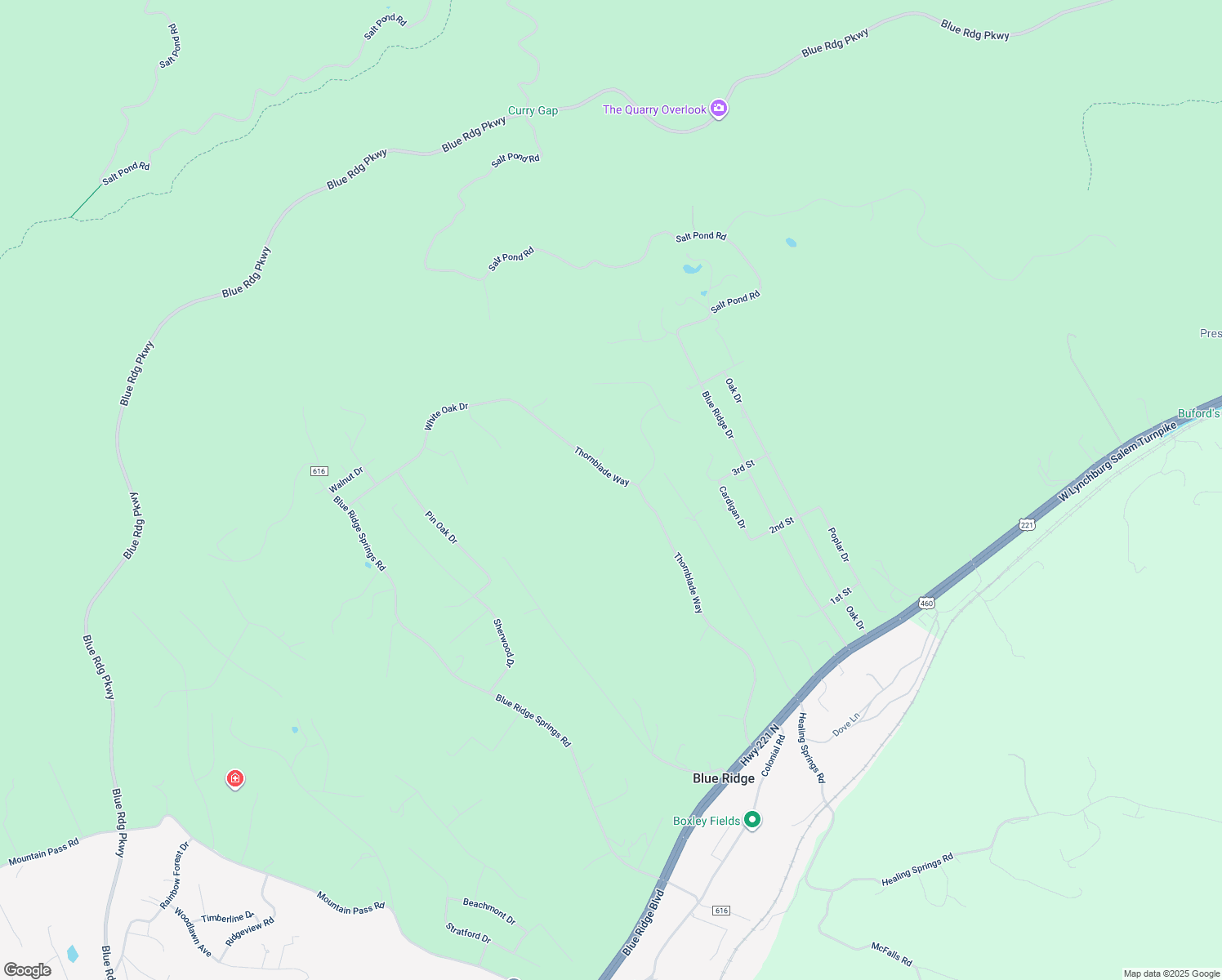 map of restaurants, bars, coffee shops, grocery stores, and more near 955 Thornblade Way in Blue Ridge