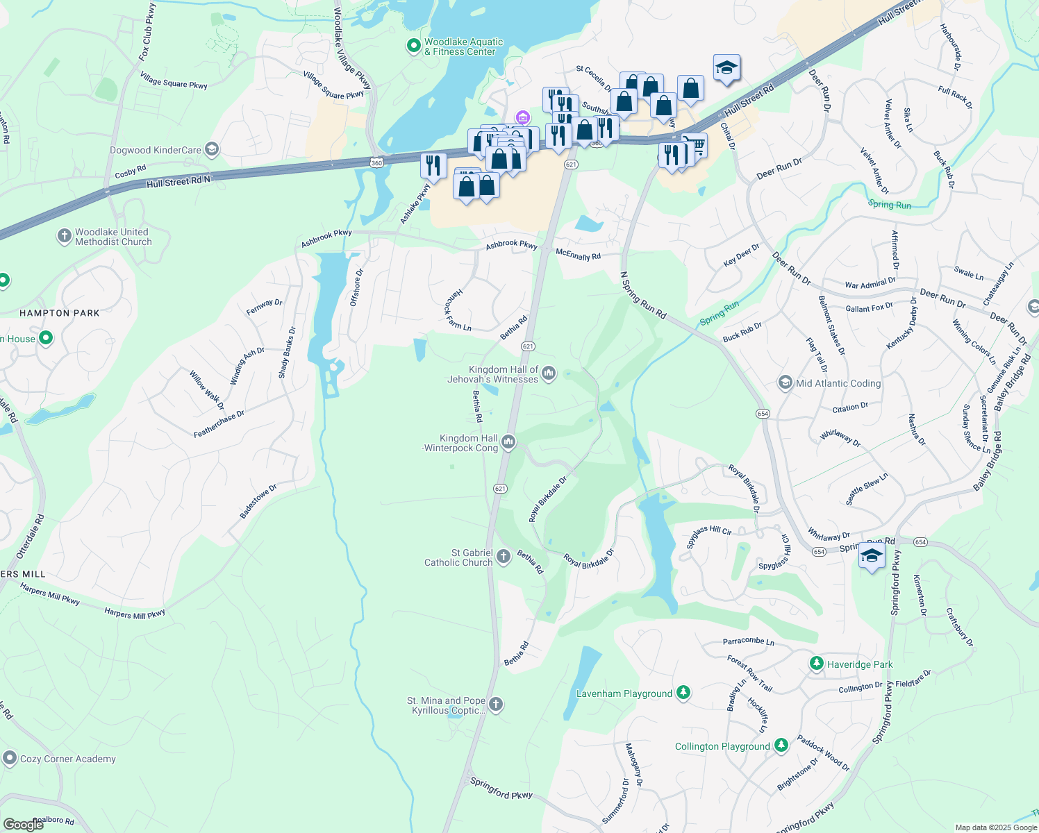 map of restaurants, bars, coffee shops, grocery stores, and more near 14616 Houghton Street in Chesterfield