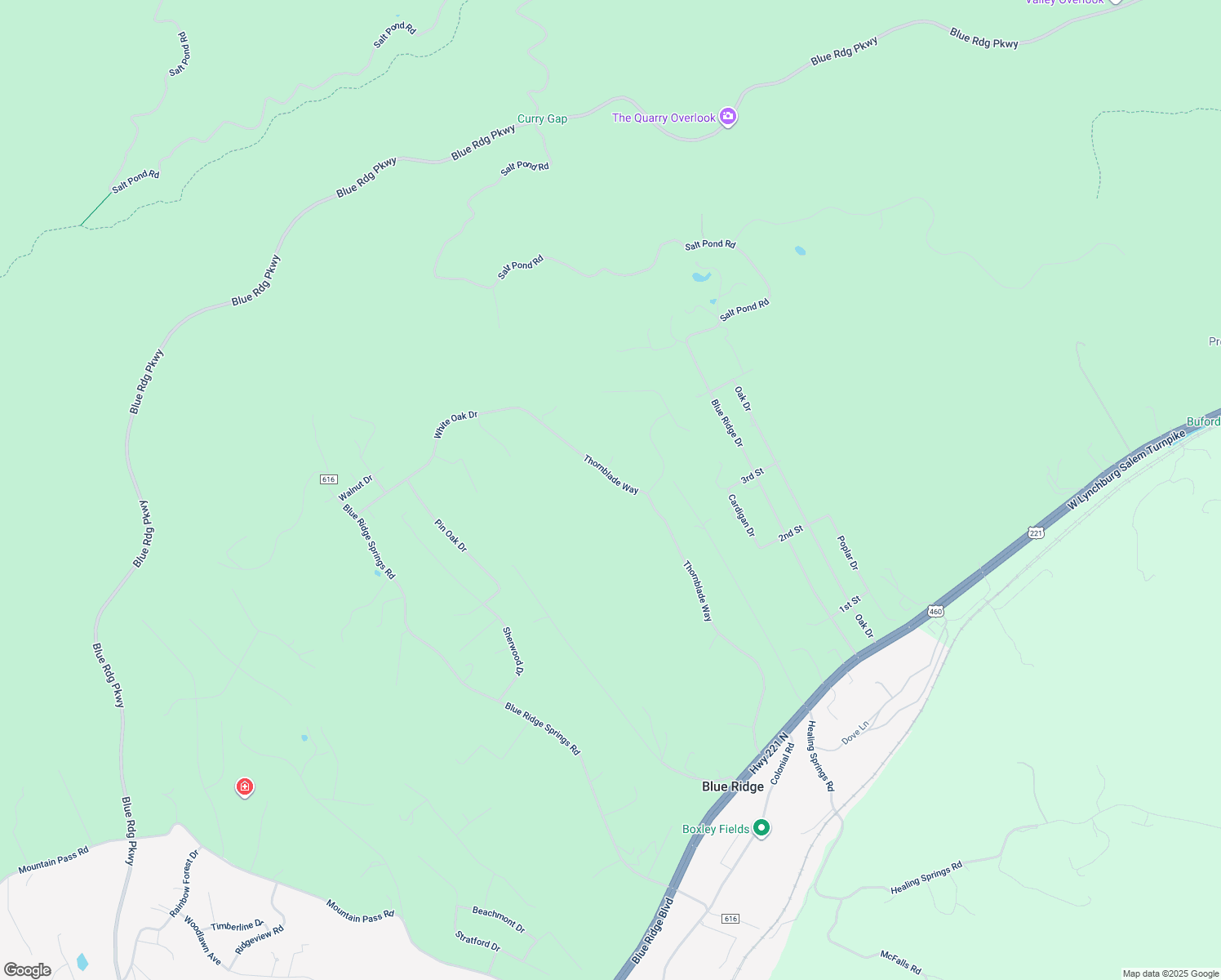 map of restaurants, bars, coffee shops, grocery stores, and more near 995 Thornblade Way in Blue Ridge