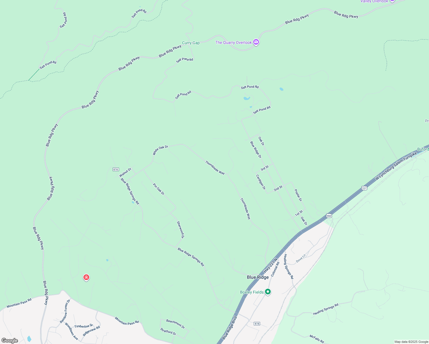 map of restaurants, bars, coffee shops, grocery stores, and more near 995 Thornblade Way in Blue Ridge