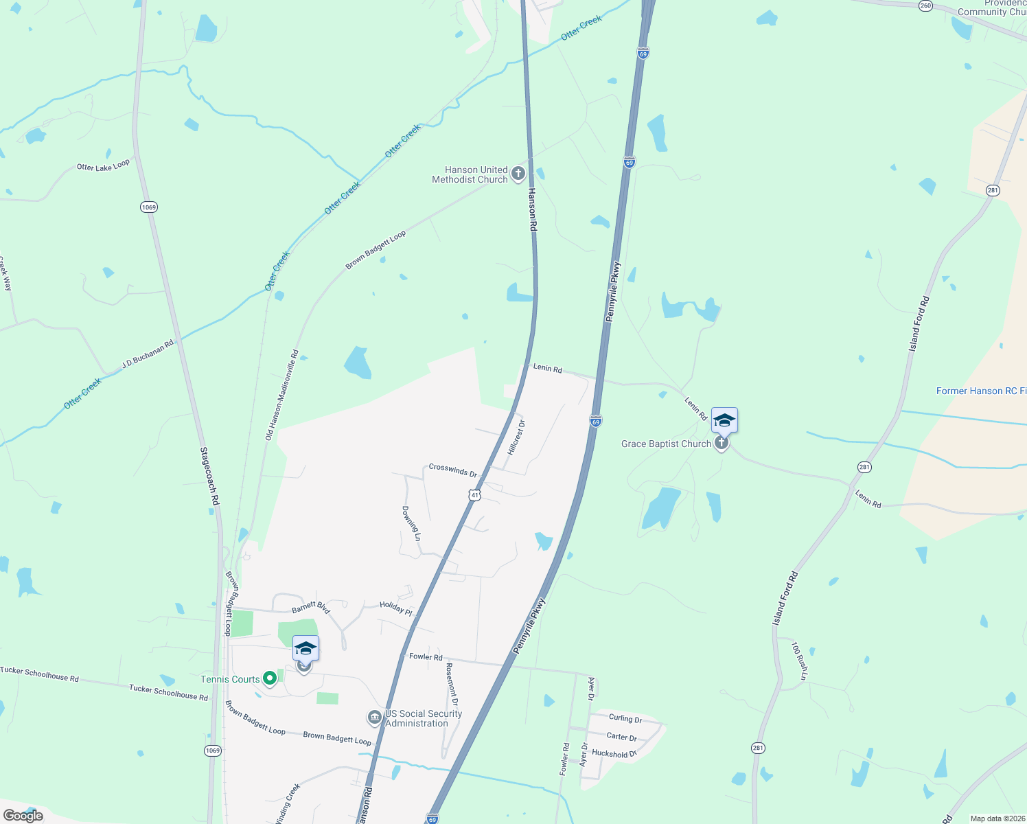 map of restaurants, bars, coffee shops, grocery stores, and more near 198 Hillcrest Dr in Madisonville