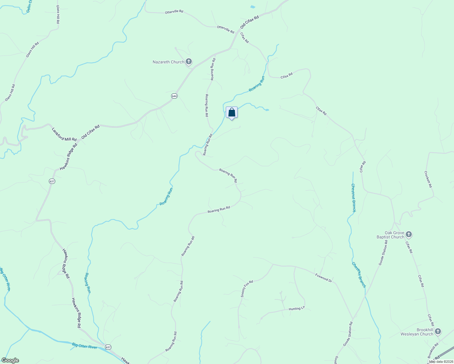 map of restaurants, bars, coffee shops, grocery stores, and more near 3520 Roaring Run Road in Goode