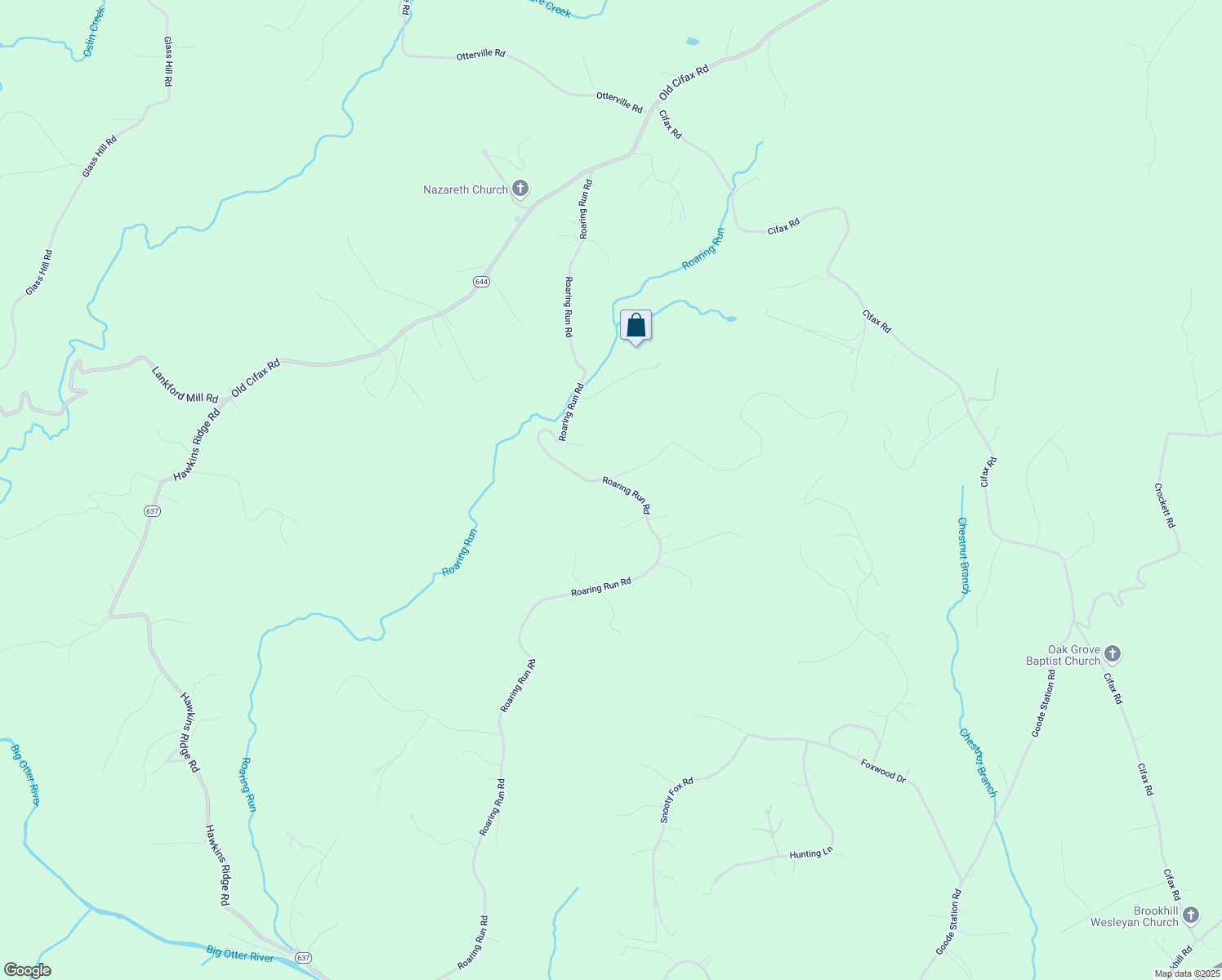 map of restaurants, bars, coffee shops, grocery stores, and more near 3660 Roaring Run Road in Goode