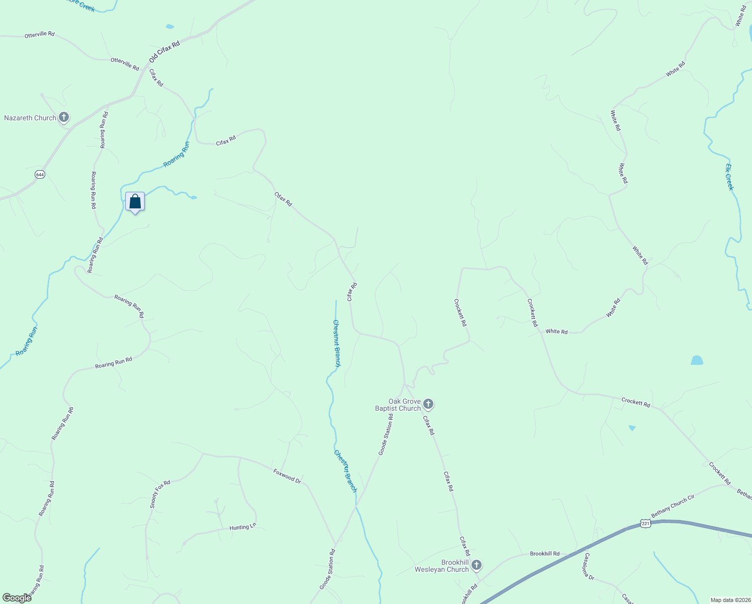 map of restaurants, bars, coffee shops, grocery stores, and more near State Route 1223 in Bedford County