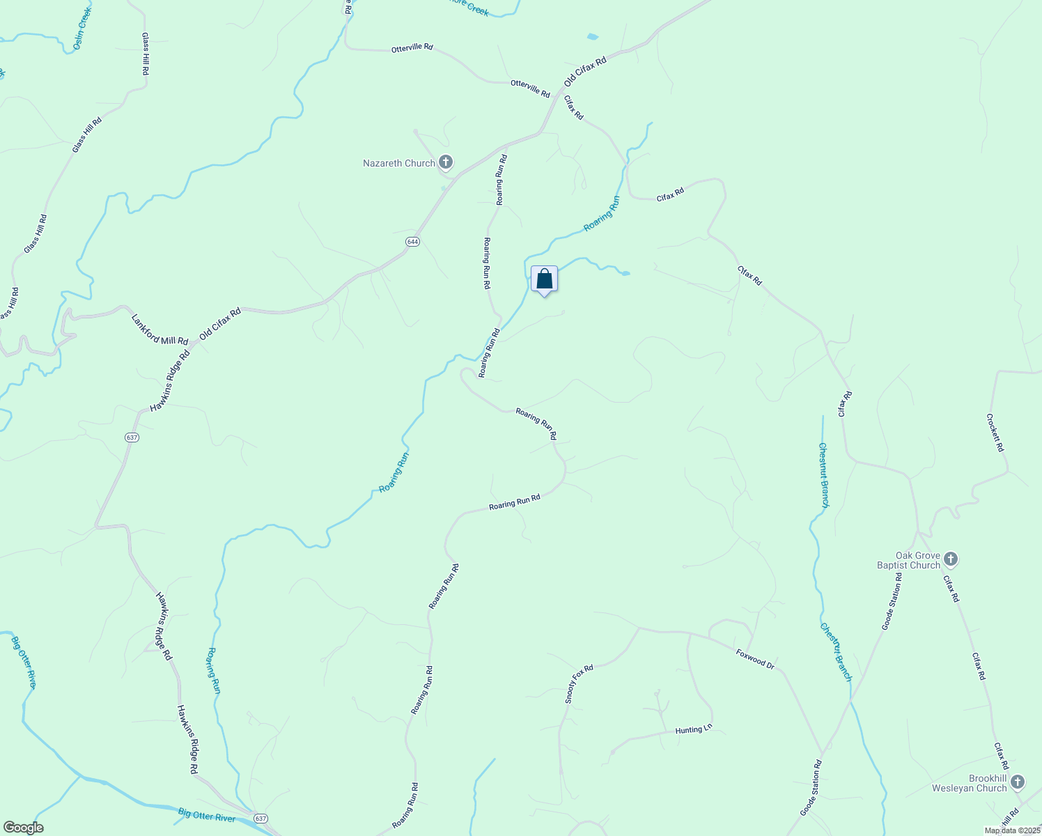 map of restaurants, bars, coffee shops, grocery stores, and more near 3660 Roaring Run Road in Goode