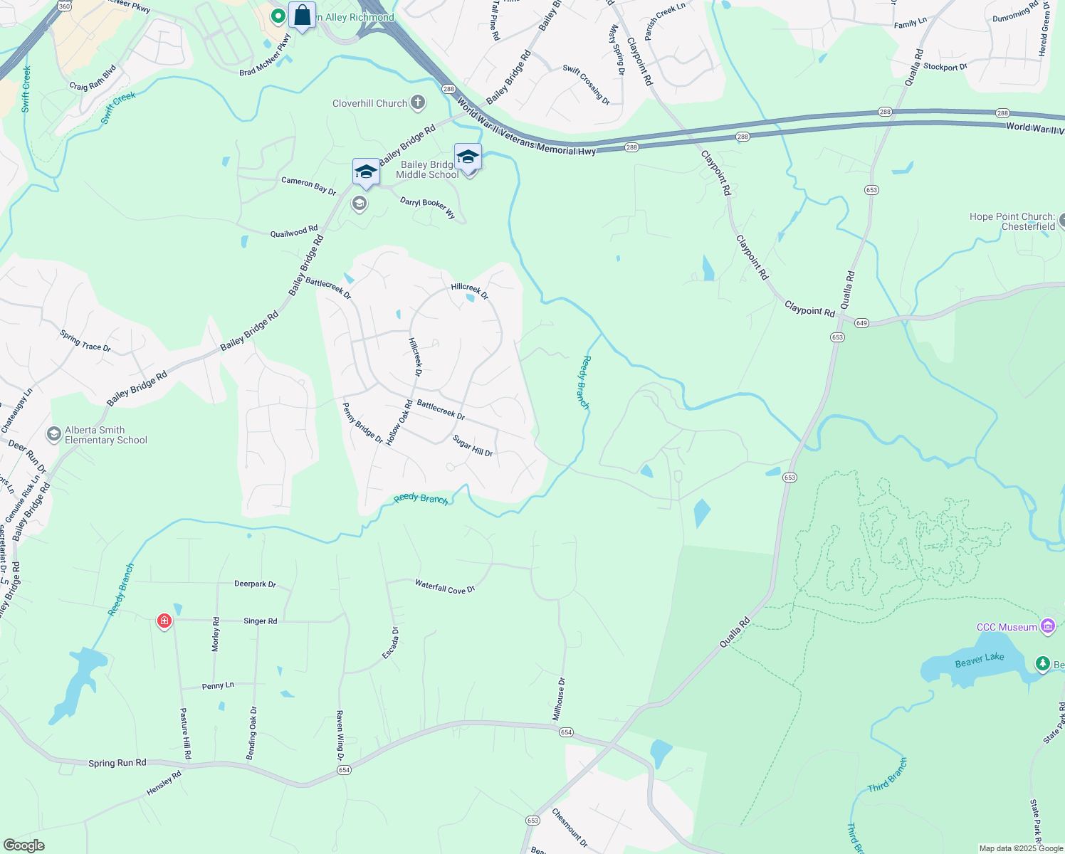 map of restaurants, bars, coffee shops, grocery stores, and more near 11806 Longfellow Drive in Midlothian