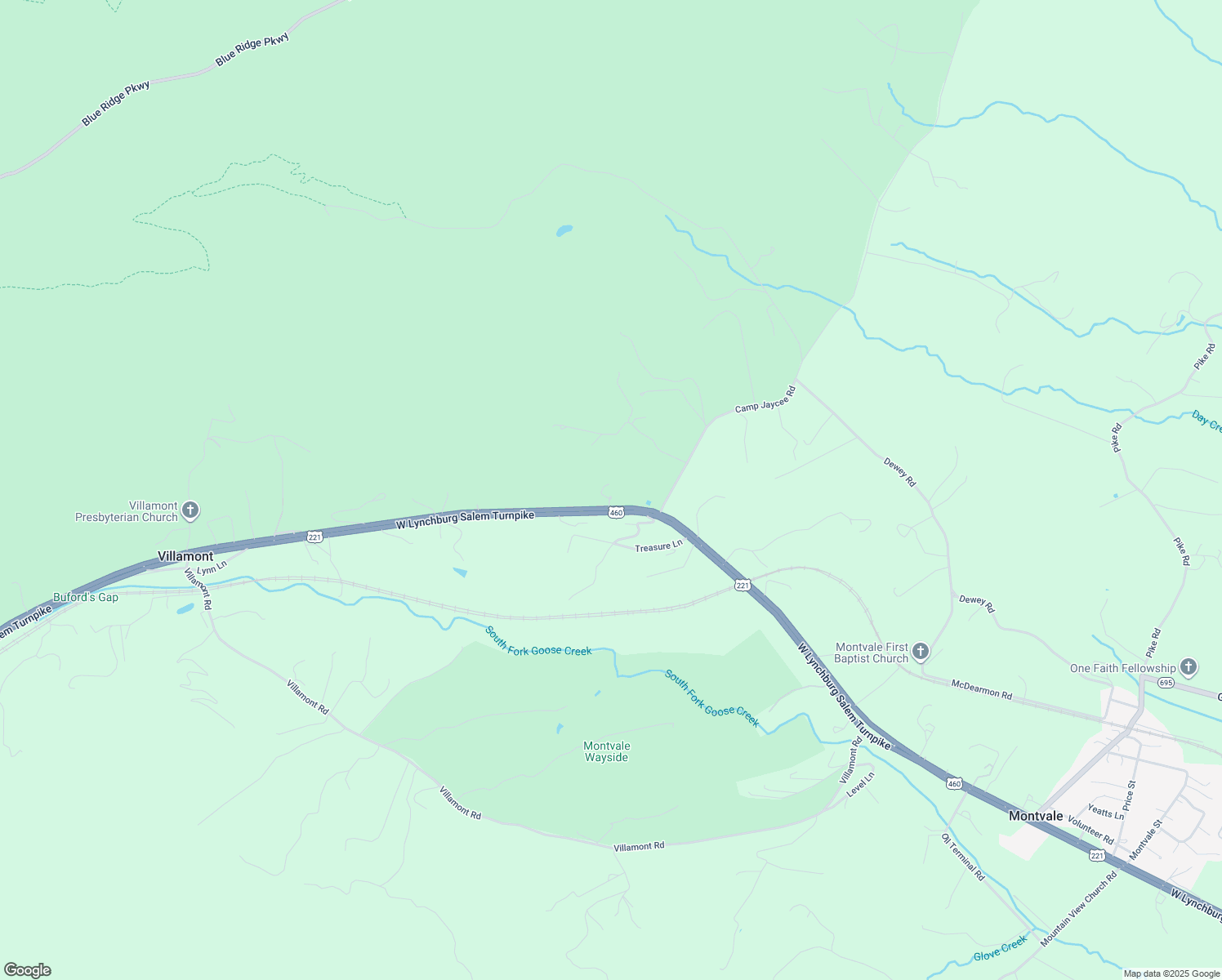 map of restaurants, bars, coffee shops, grocery stores, and more near 13055 West Lynchburg Salem Turnpike in Montvale