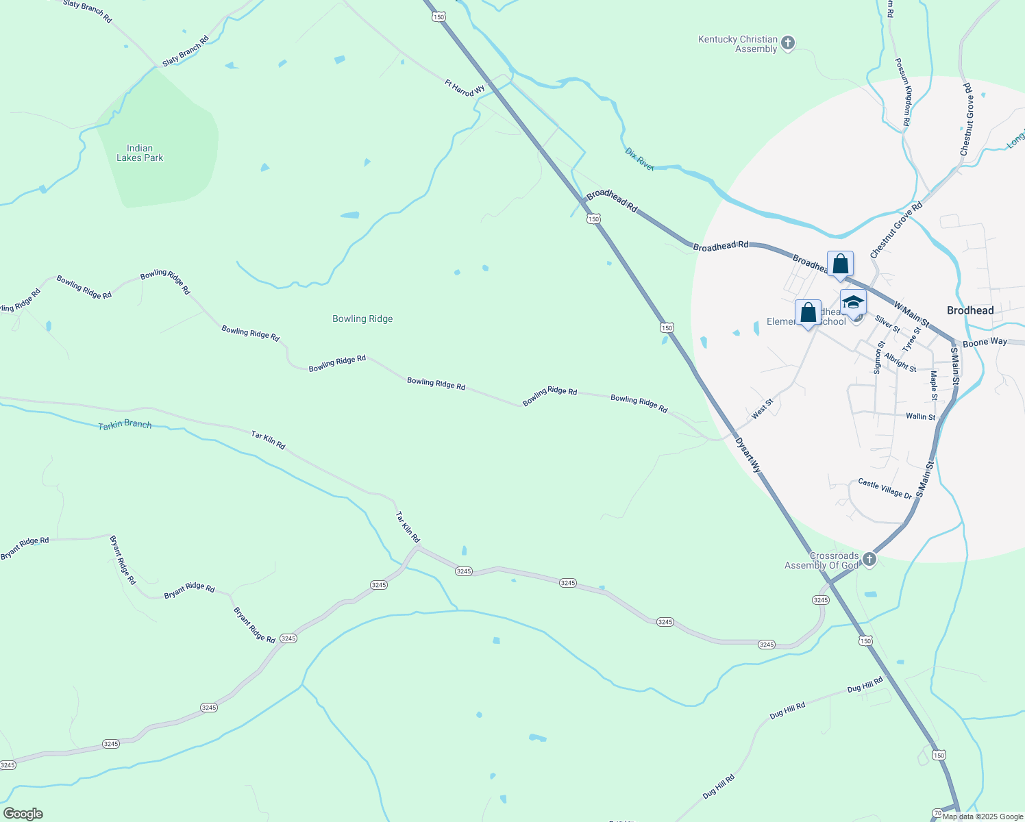 map of restaurants, bars, coffee shops, grocery stores, and more near 1487 Bowling Ridge Road in Brodhead