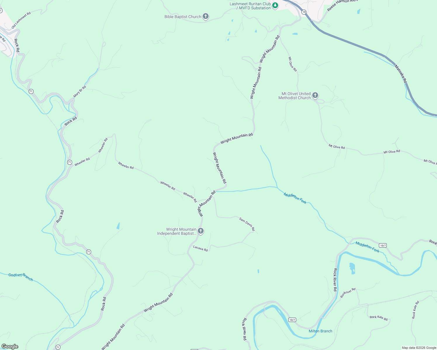 map of restaurants, bars, coffee shops, grocery stores, and more near 2683 Wright Mountain Road in Rock