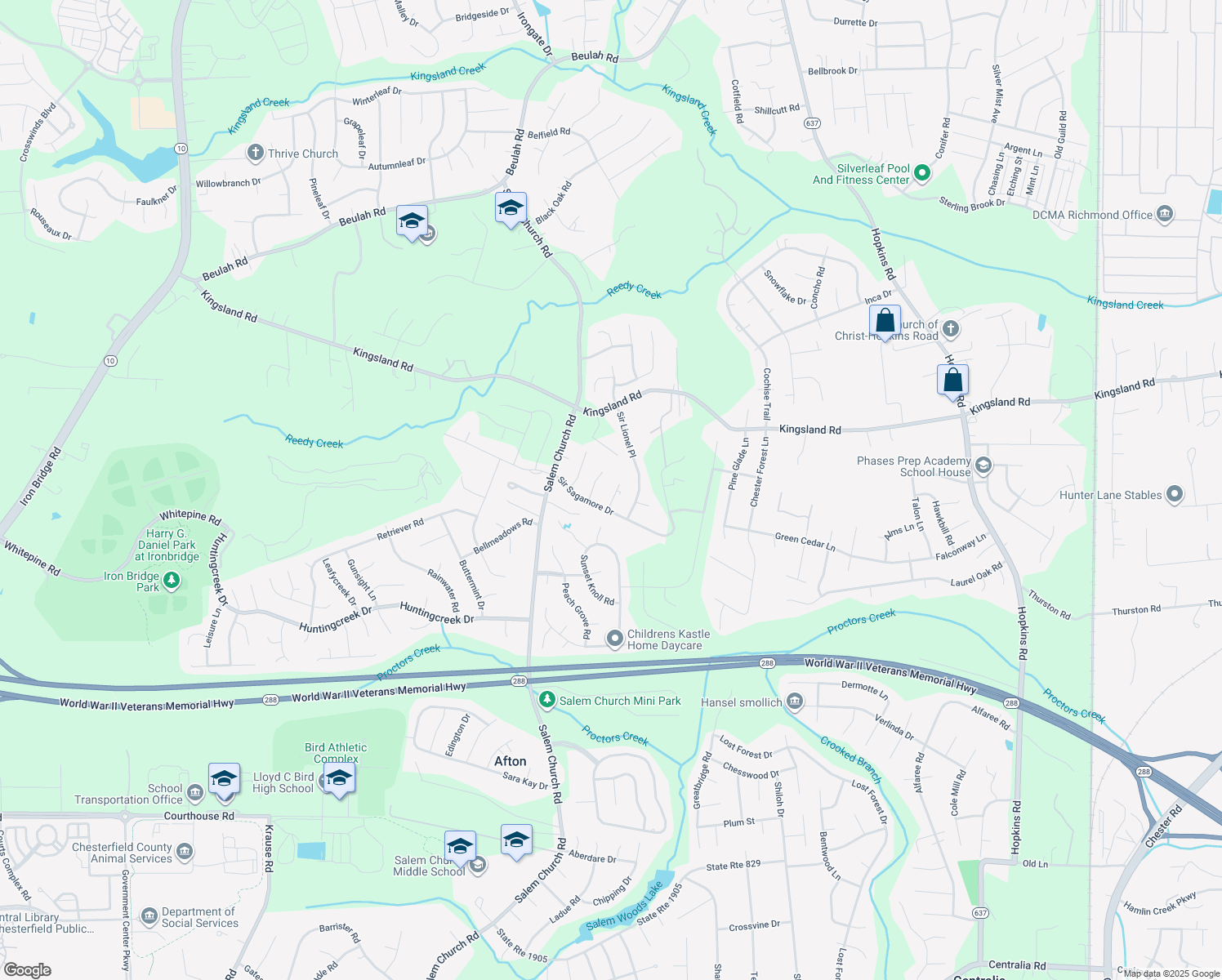 map of restaurants, bars, coffee shops, grocery stores, and more near 8412 Sir Dinnadan Court in Richmond