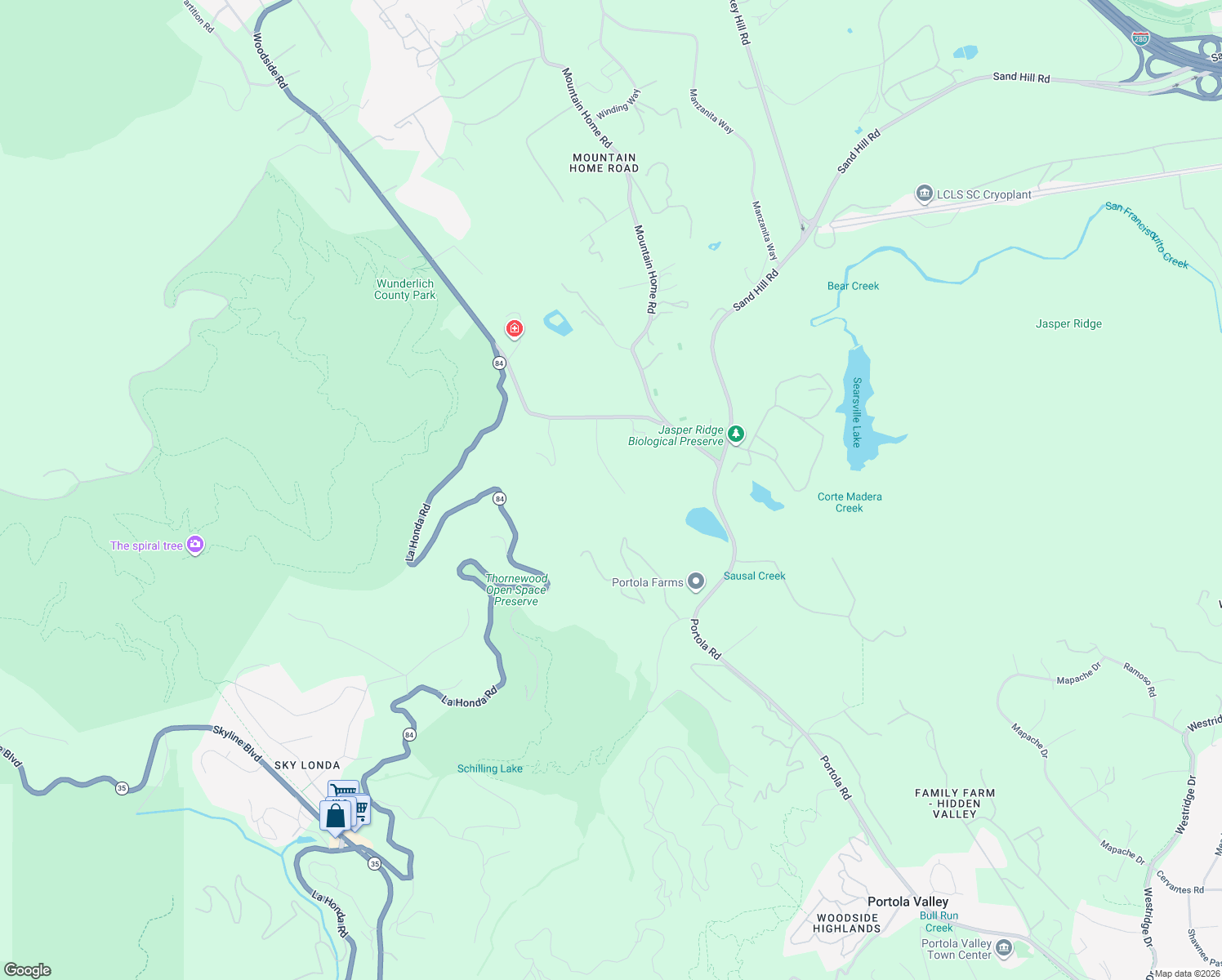 map of restaurants, bars, coffee shops, grocery stores, and more near 180 Phillip Road in Woodside