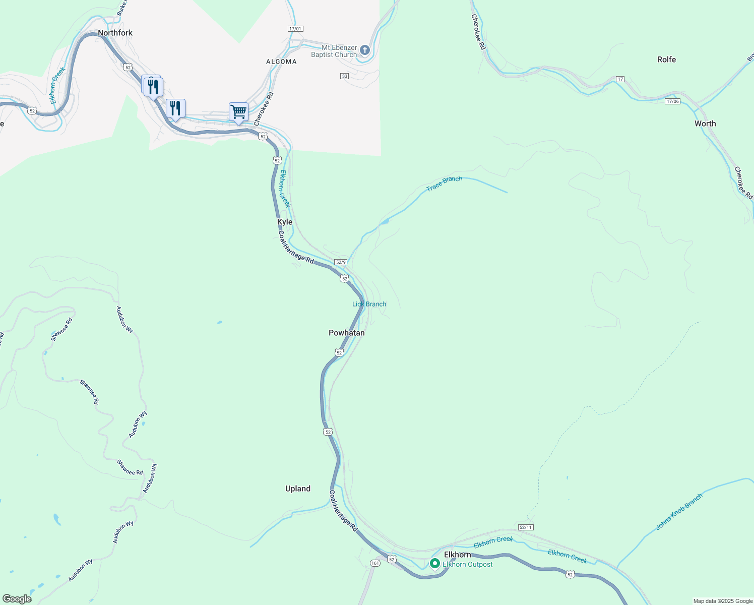 map of restaurants, bars, coffee shops, grocery stores, and more near 117 Gaither Lane in McDowell