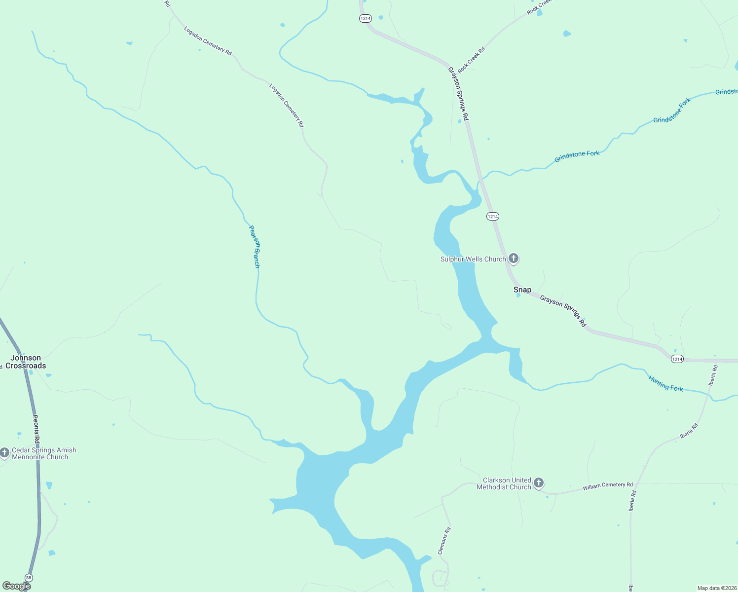 map of restaurants, bars, coffee shops, grocery stores, and more near 2587 Logsdon Cemetery Road in Clarkson