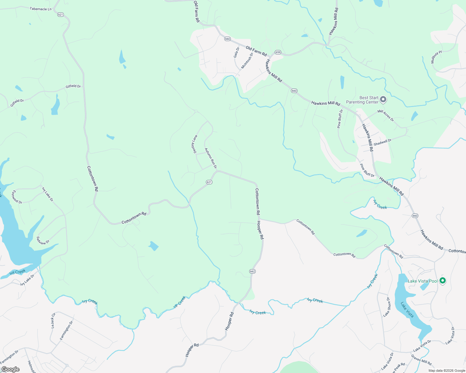 map of restaurants, bars, coffee shops, grocery stores, and more near 4118-4178 Cottontown Road in Forest