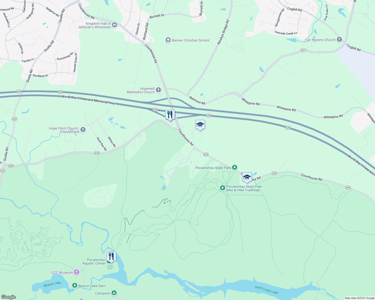 map of restaurants, bars, coffee shops, grocery stores, and more near 6900 Courthouse Road in Chesterfield