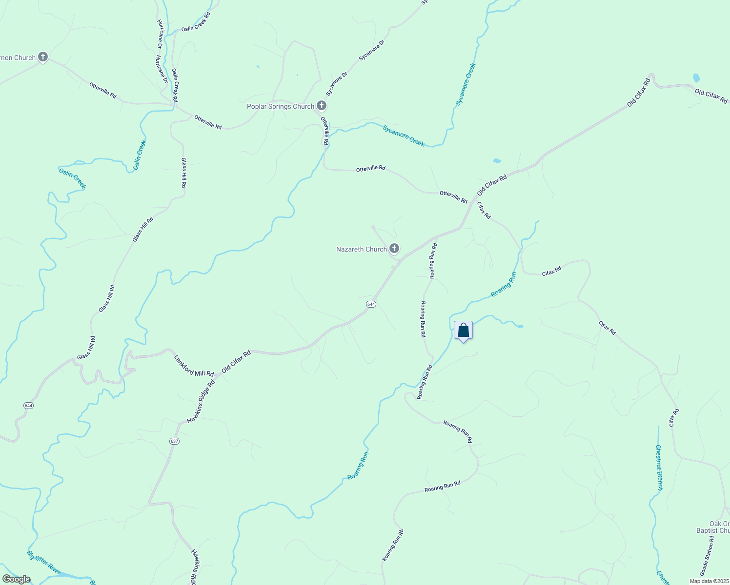 map of restaurants, bars, coffee shops, grocery stores, and more near 1890 Old Cifax Road in Goode