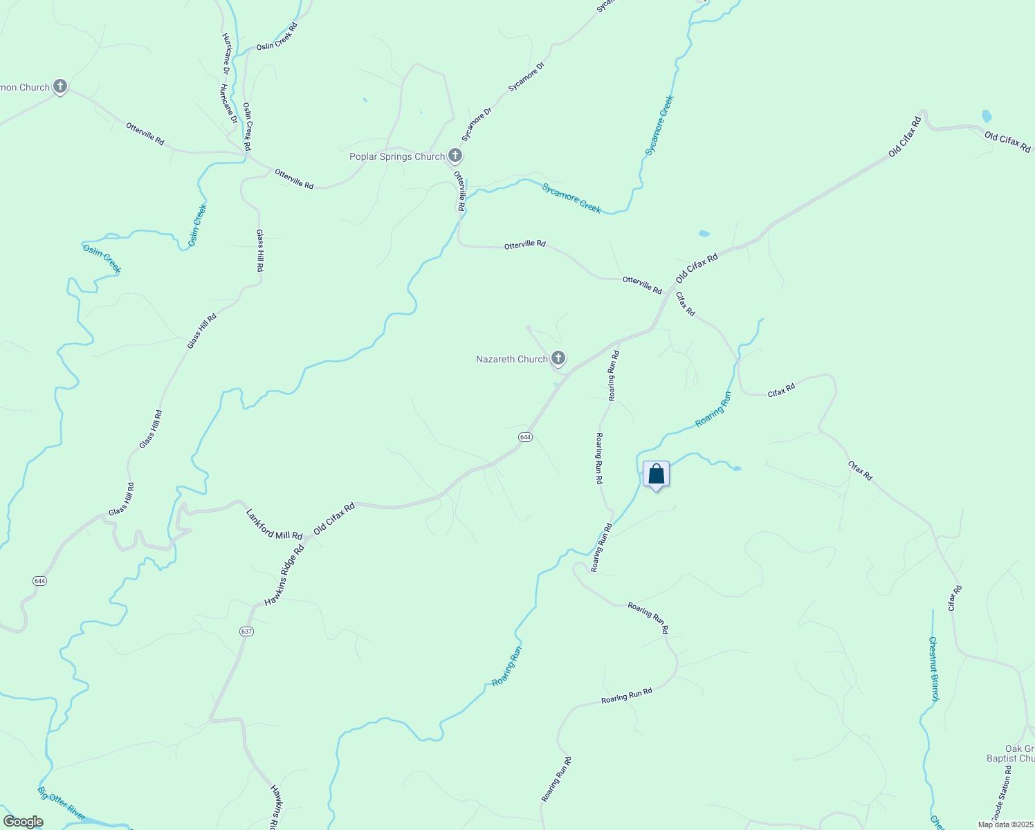 map of restaurants, bars, coffee shops, grocery stores, and more near 1890 Old Cifax Road in Goode