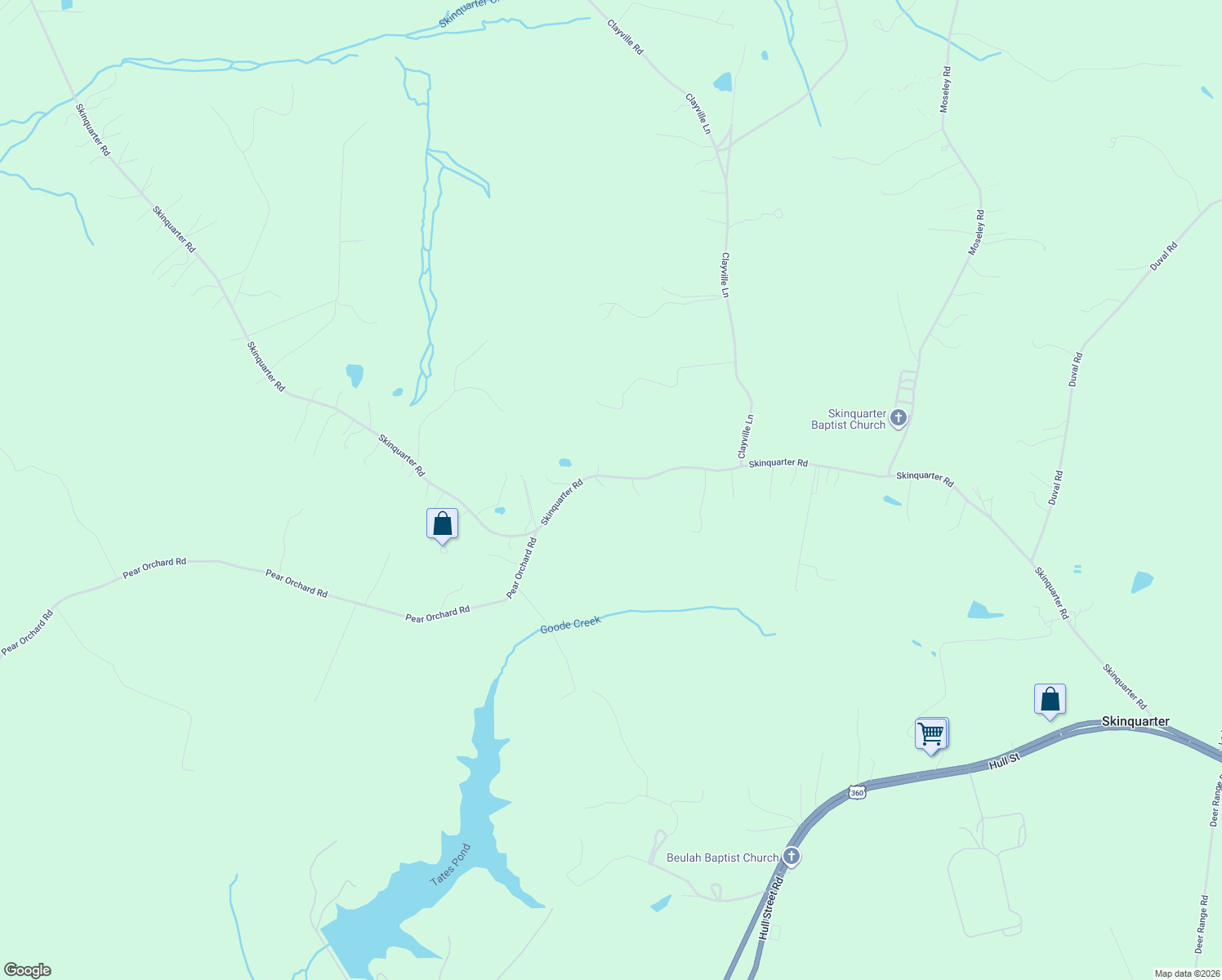 map of restaurants, bars, coffee shops, grocery stores, and more near 21701 Skinquarter Road in Moseley