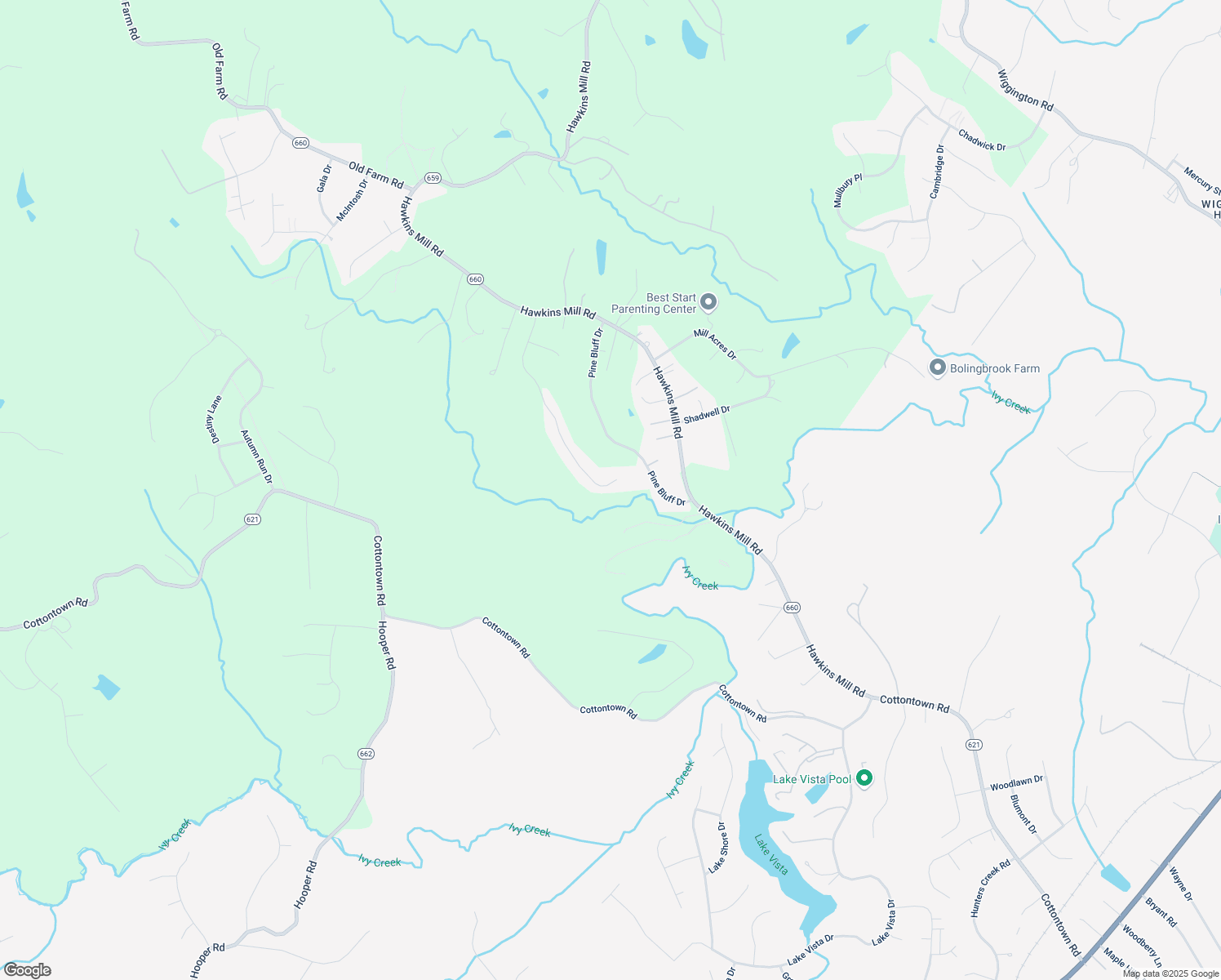 map of restaurants, bars, coffee shops, grocery stores, and more near 1609 Silver Creek Drive in Lynchburg