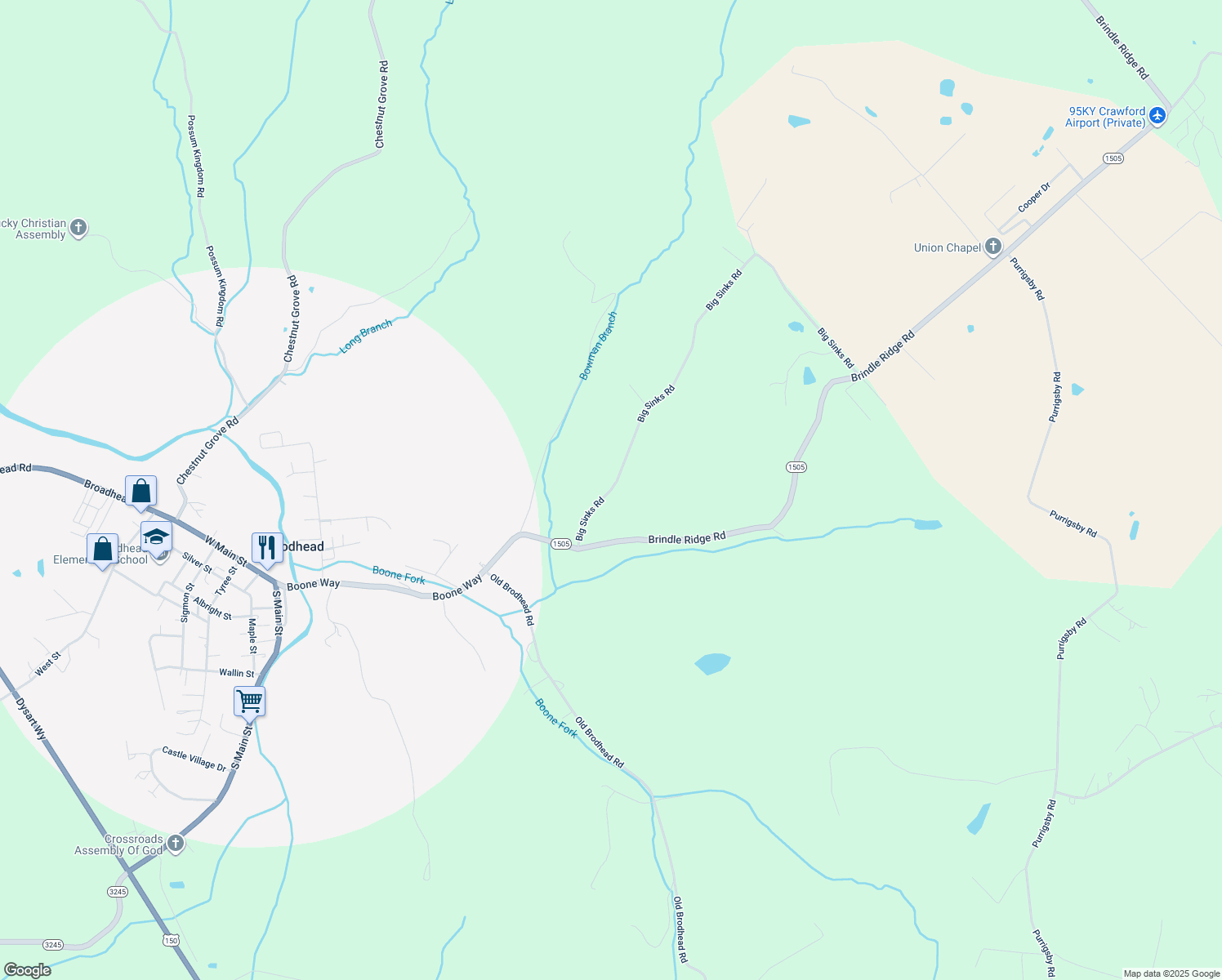 map of restaurants, bars, coffee shops, grocery stores, and more near Big Sinks Road in Rockcastle County