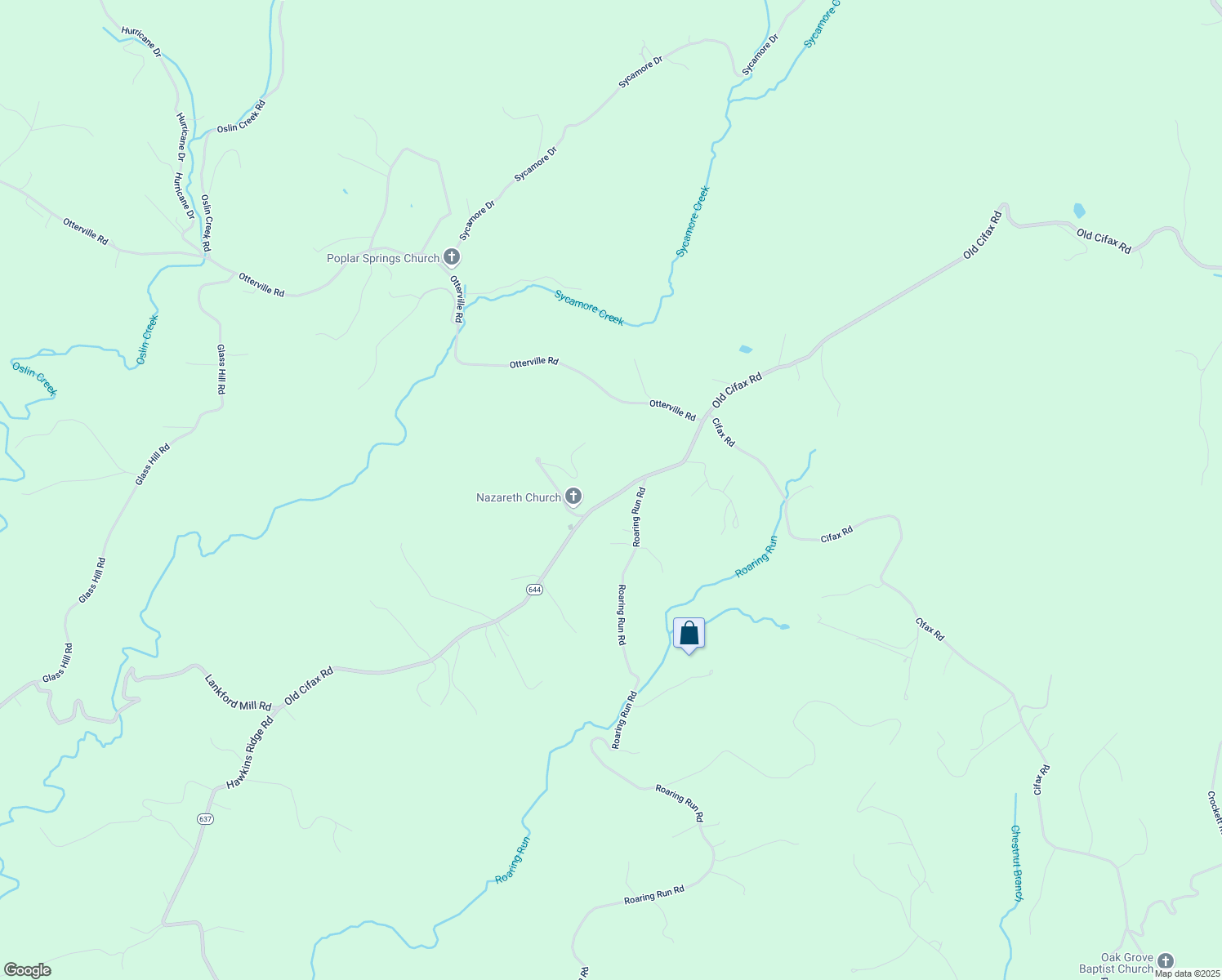 map of restaurants, bars, coffee shops, grocery stores, and more near 2220 Old Cifax Road in Goode