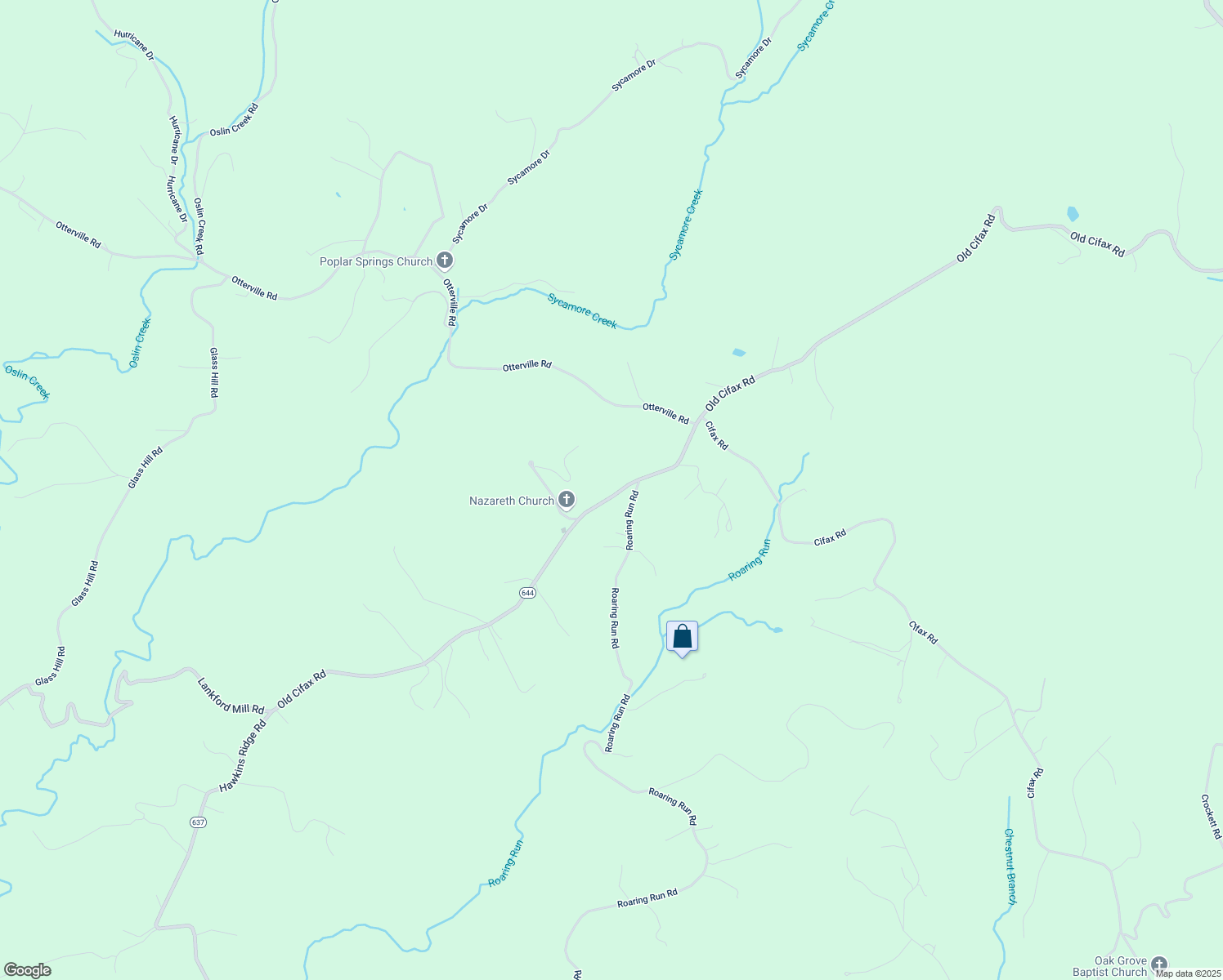map of restaurants, bars, coffee shops, grocery stores, and more near 2220 Old Cifax Road in Goode