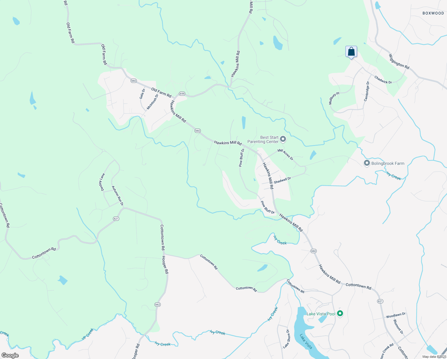 map of restaurants, bars, coffee shops, grocery stores, and more near 1331 Silver Creek Drive in Lynchburg