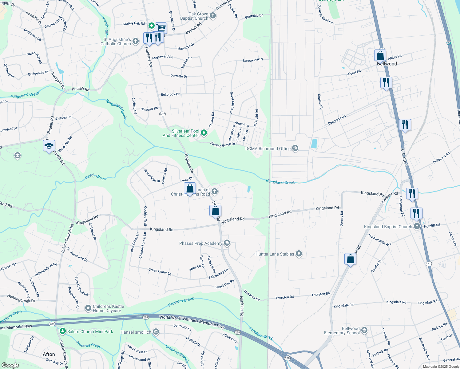 map of restaurants, bars, coffee shops, grocery stores, and more near 3906 Sherwood Forest Terrace in Richmond