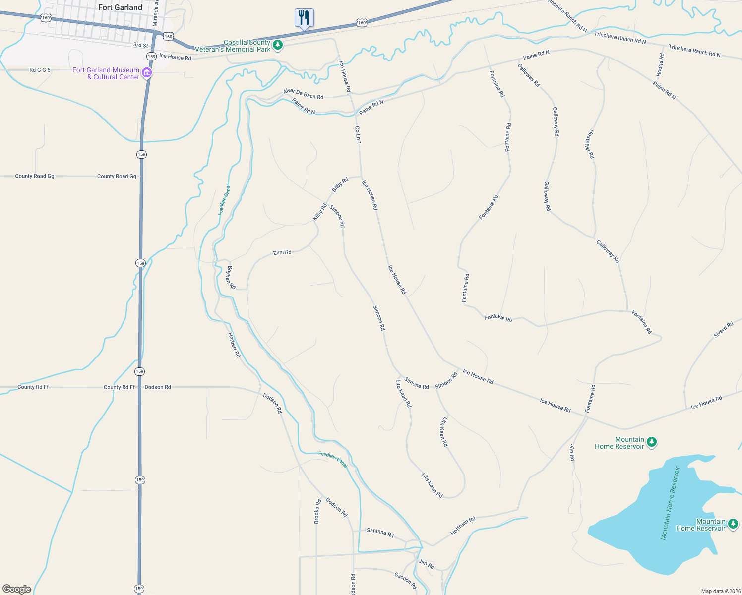 map of restaurants, bars, coffee shops, grocery stores, and more near Simone Rd in Blanca