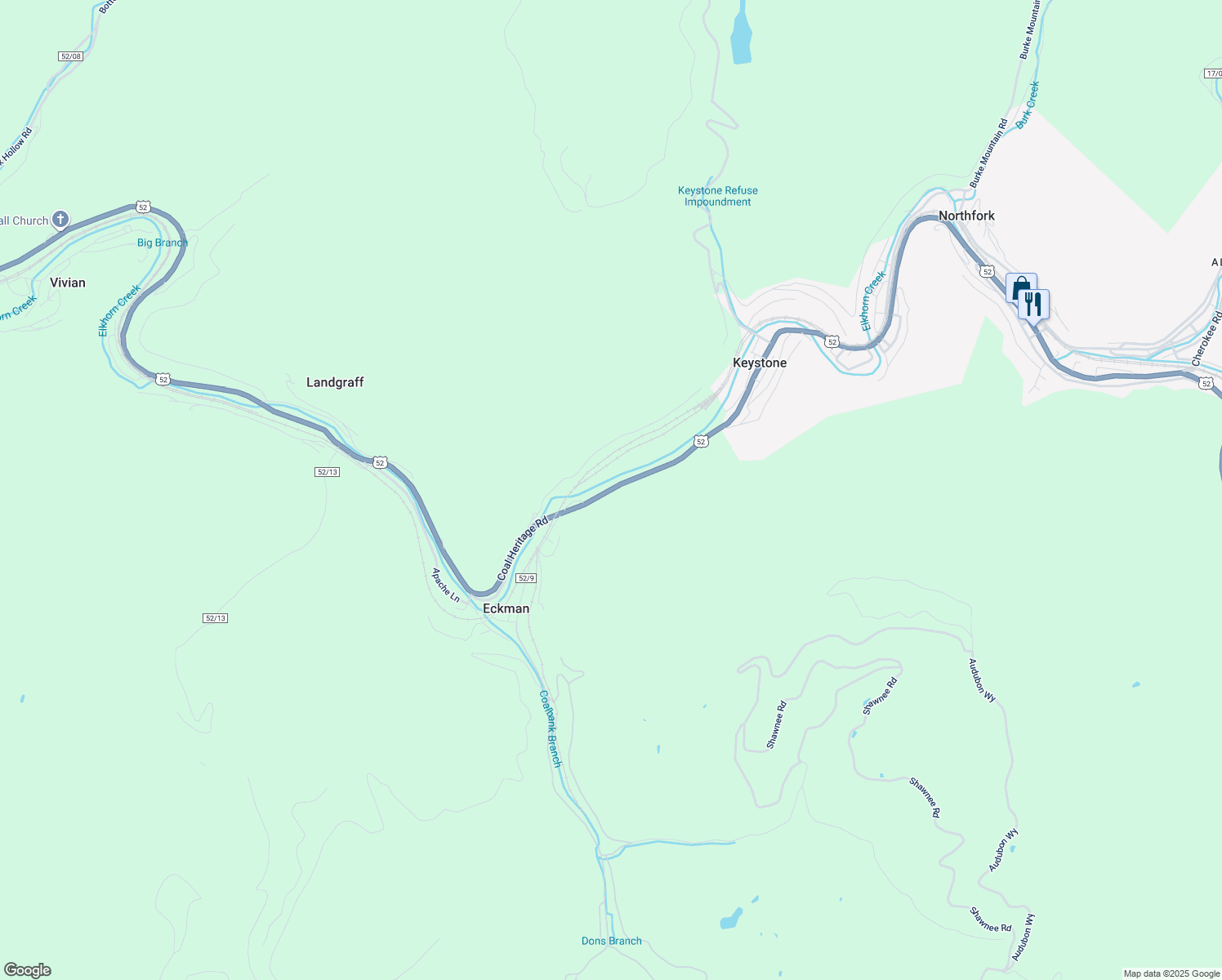 map of restaurants, bars, coffee shops, grocery stores, and more near in Eckman